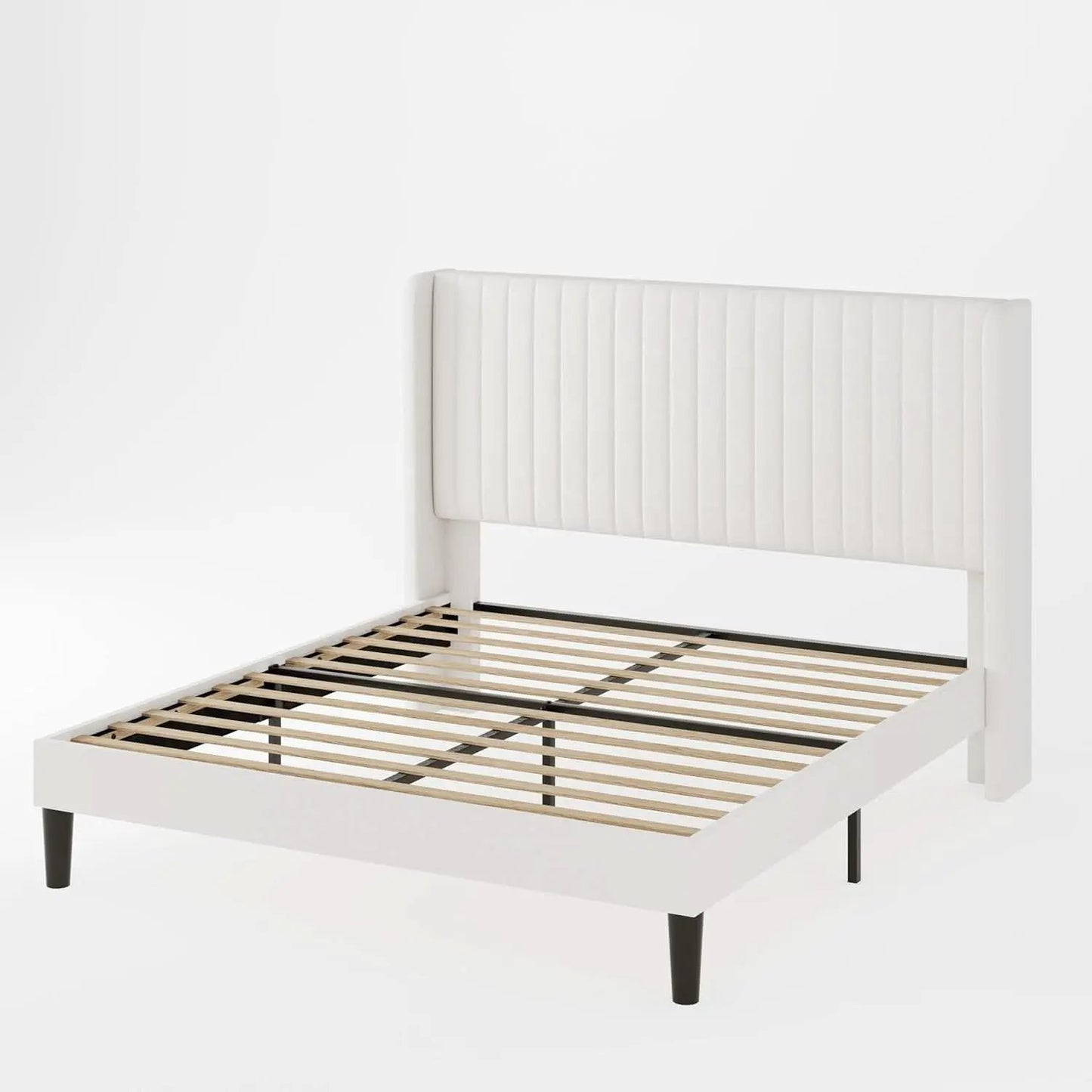 White Velvet Full Bed Frame With Wingback Tufted Headboard from PriceLows™