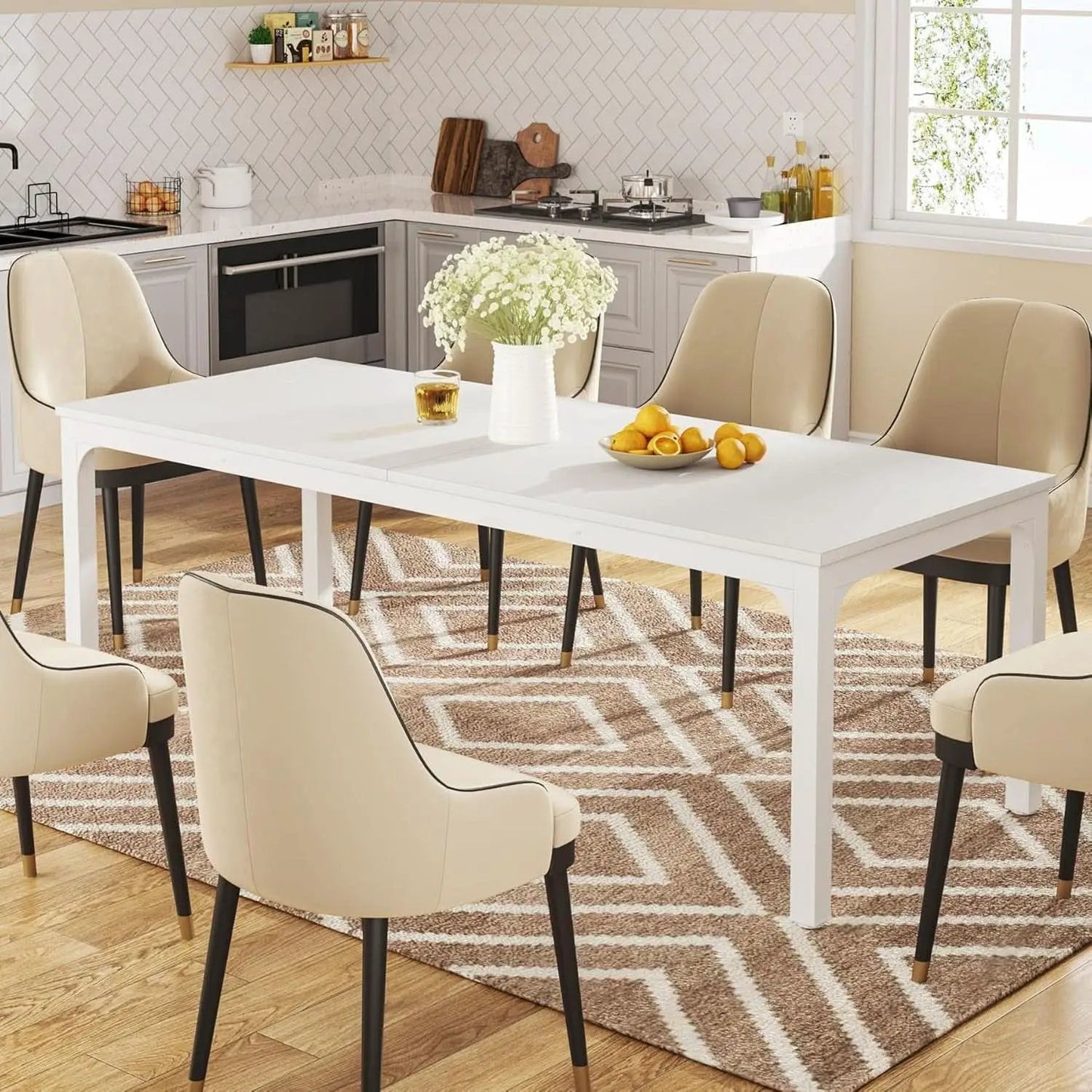 White 78-Inch Dining Table For 6-8, Rectangular Dining Room from PriceLows™