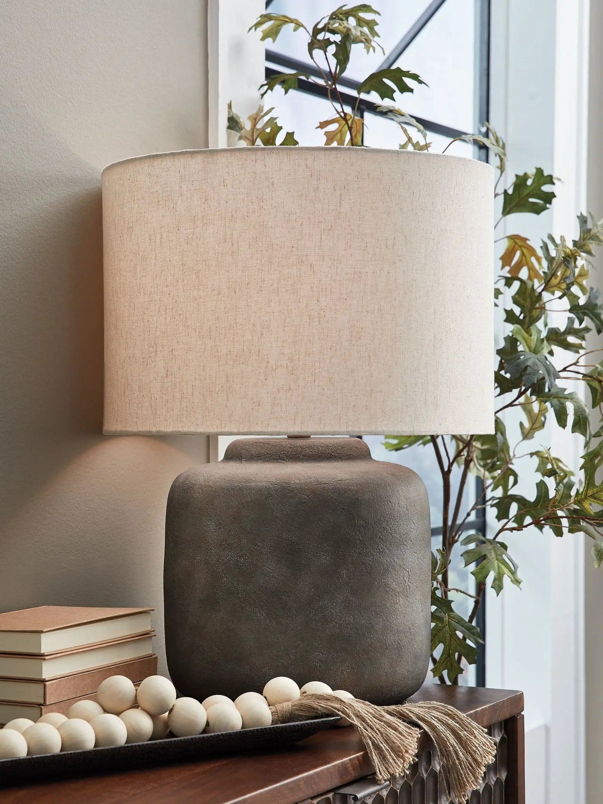 Zandophen Metal Table Lamp | 18.13 x 18.13 x 24 in | Fabric & Metal | Antique Gray