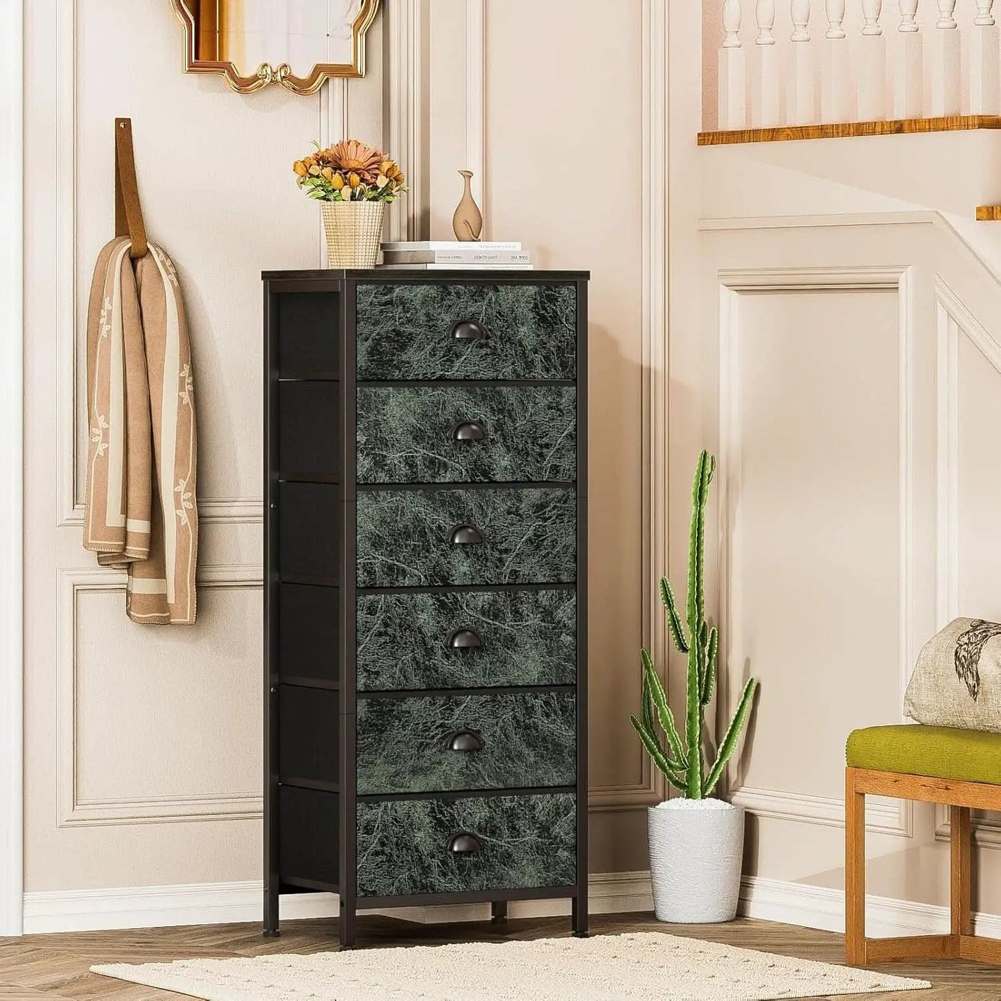 Vertical Dresser With 6 Drawers For Bedroom Vintage Green from PriceLows™