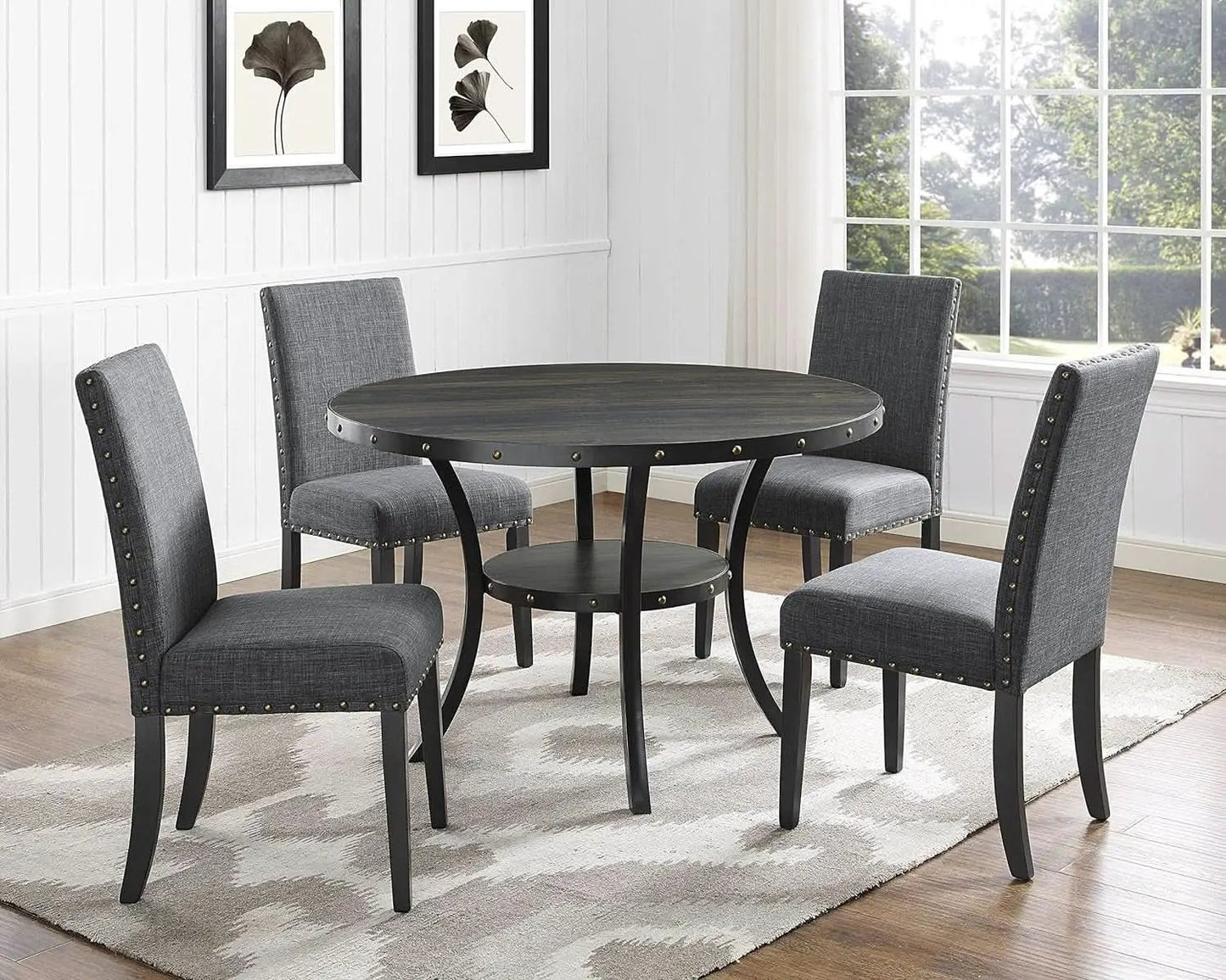 Gray Fabric Dining Chairs With Nailhead Trim Set Of 2 from PriceLows™