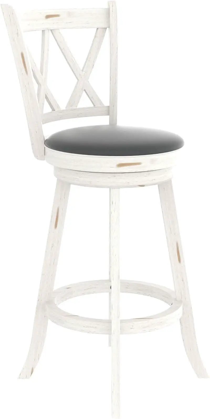 29 Inch Bar Height Swivel Stool Antique White Set Of 2 With Upholstered Seat And Comfortable Padding from PriceLows™