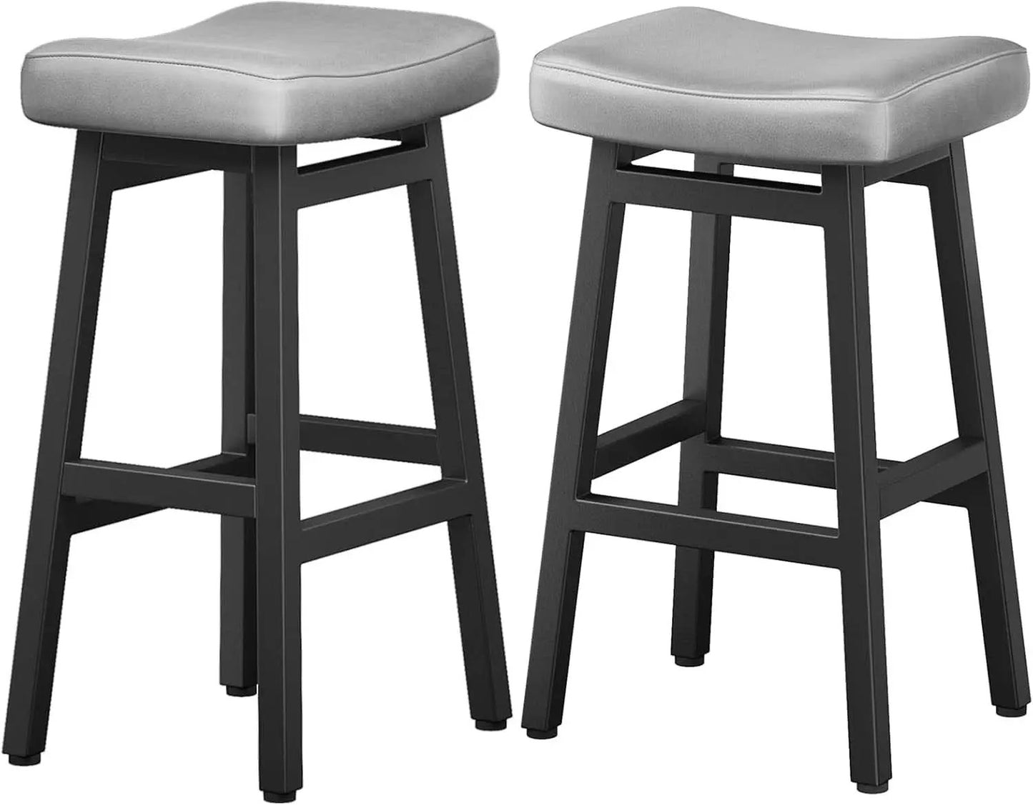 29 Inch Bar Stools Set of 2 All Black Bonded Leather Saddle Seats With Heavy Duty Metal Legs from PriceLows™