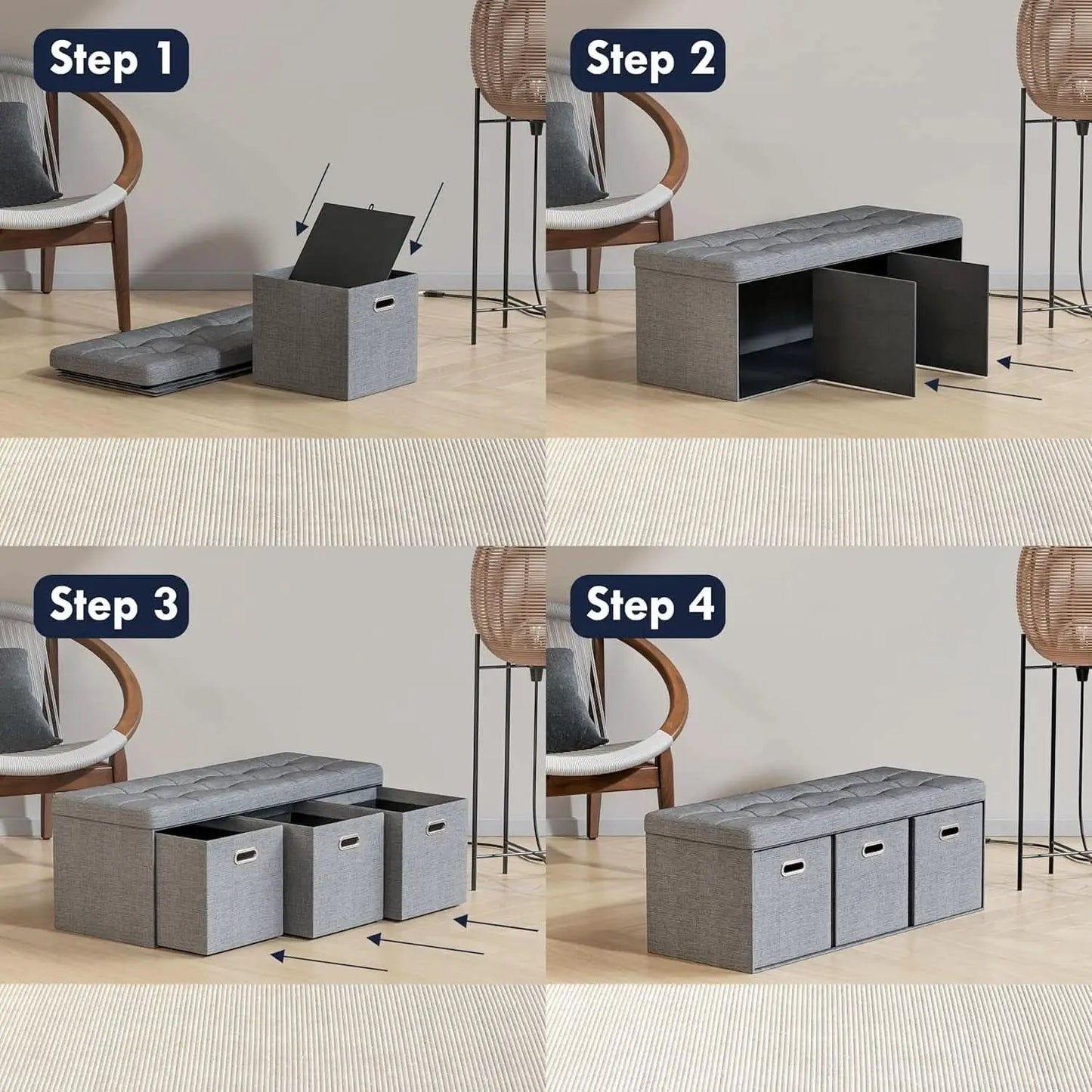 Oversized Forty Inch Gray Storage Ottoman With Drawers from PriceLows™