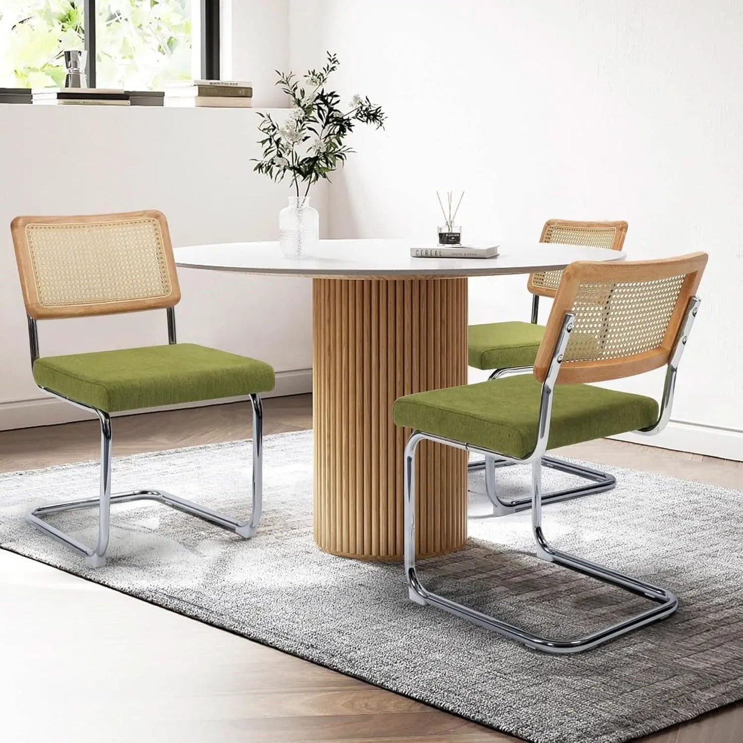 Green Handwoven Cane Dining Chairs Set Of 2 Chrome Base from PriceLows™