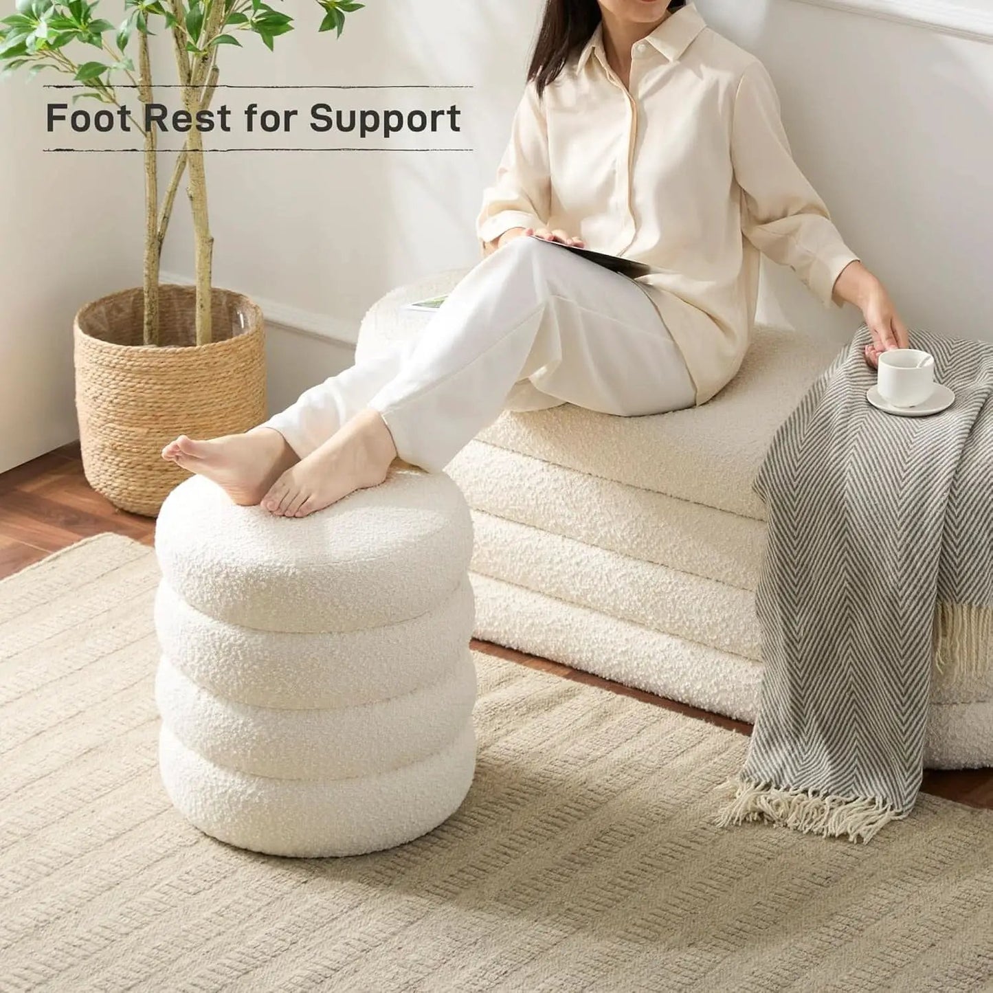 Round Storage Ottoman Featuring Removable Lid White from PriceLows™