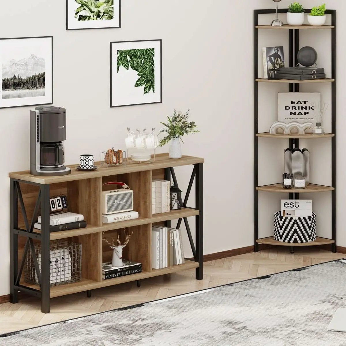 6 Cube Storage Organizer With Shelf Rustic Oak Bookcase from PriceLows™