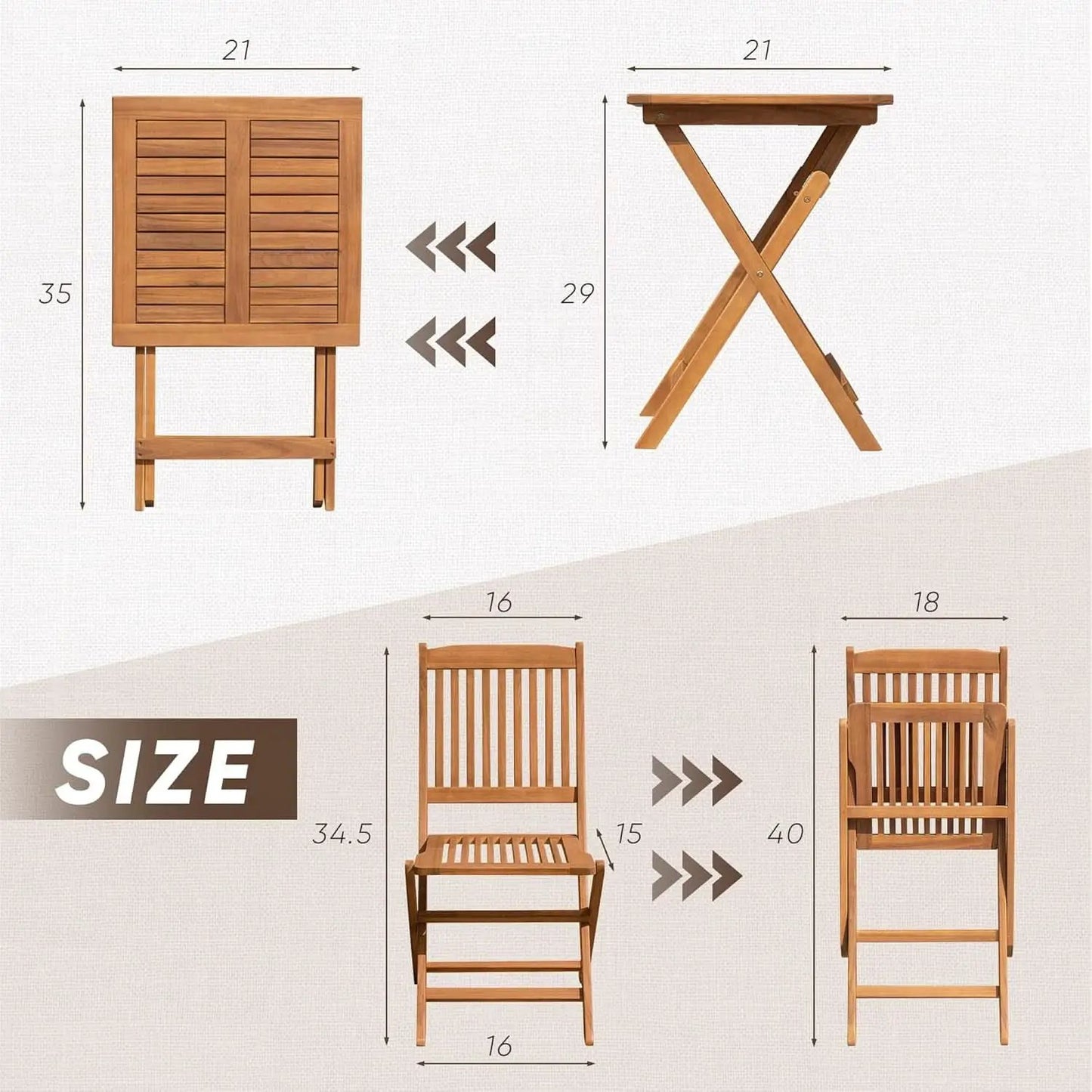 Acacia Wood Outdoor Folding Patio Bistro Set 3 Piece Table And Chairs from PriceLows™