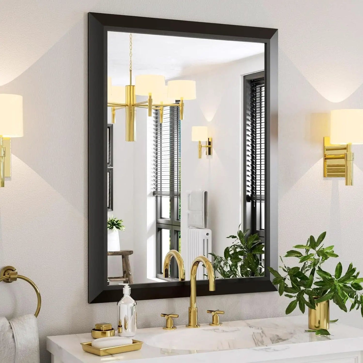 Amorho Black Bathroom Mirror 40 By 30 Inch Wall Mount from PriceLows™
