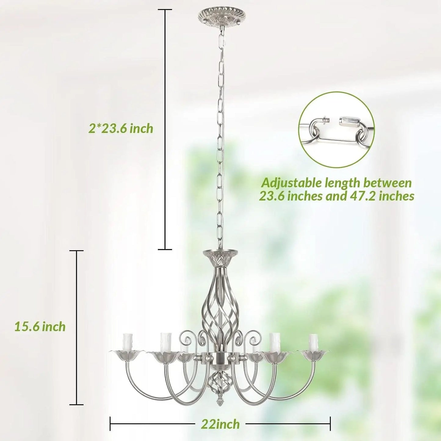 6-Light Rustic Farmhouse Candle Chandelier, Brushed Nickel from PriceLows™
