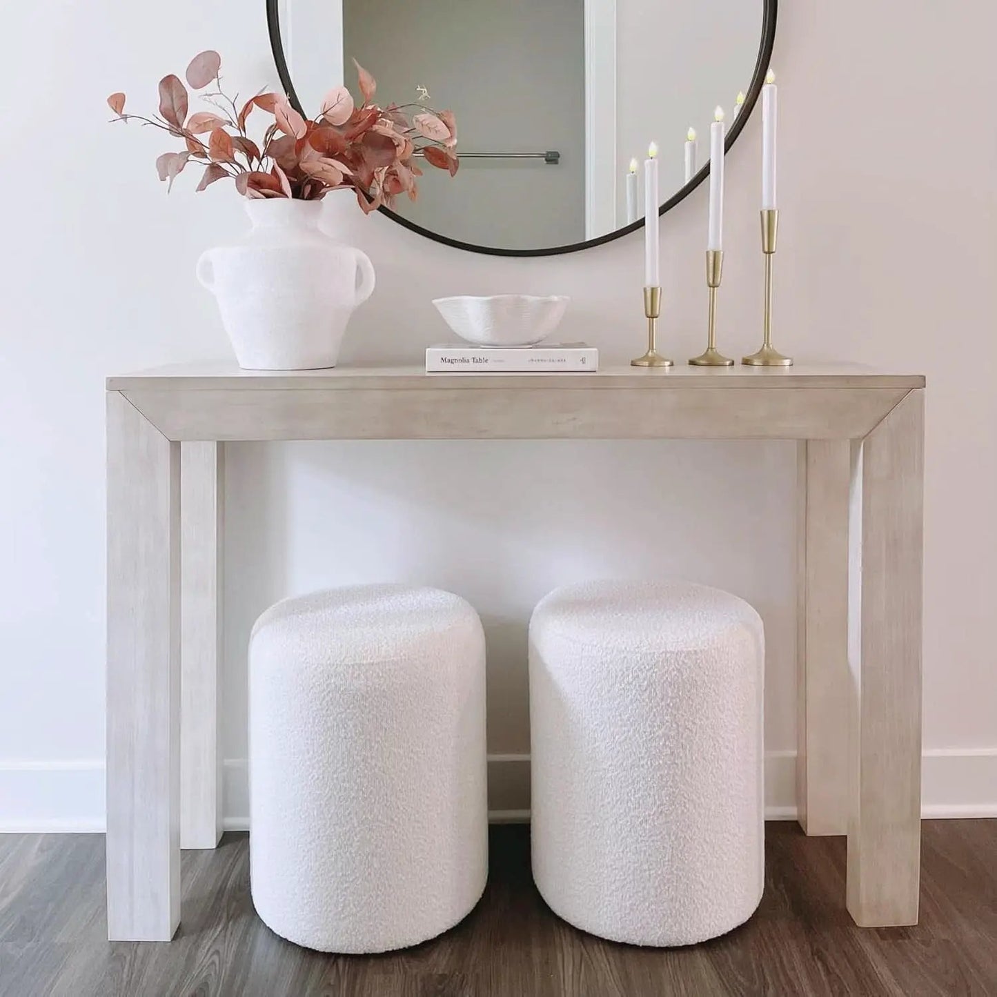 Round Velveteen Upholstered Ottoman With Padded Seat from PriceLows™