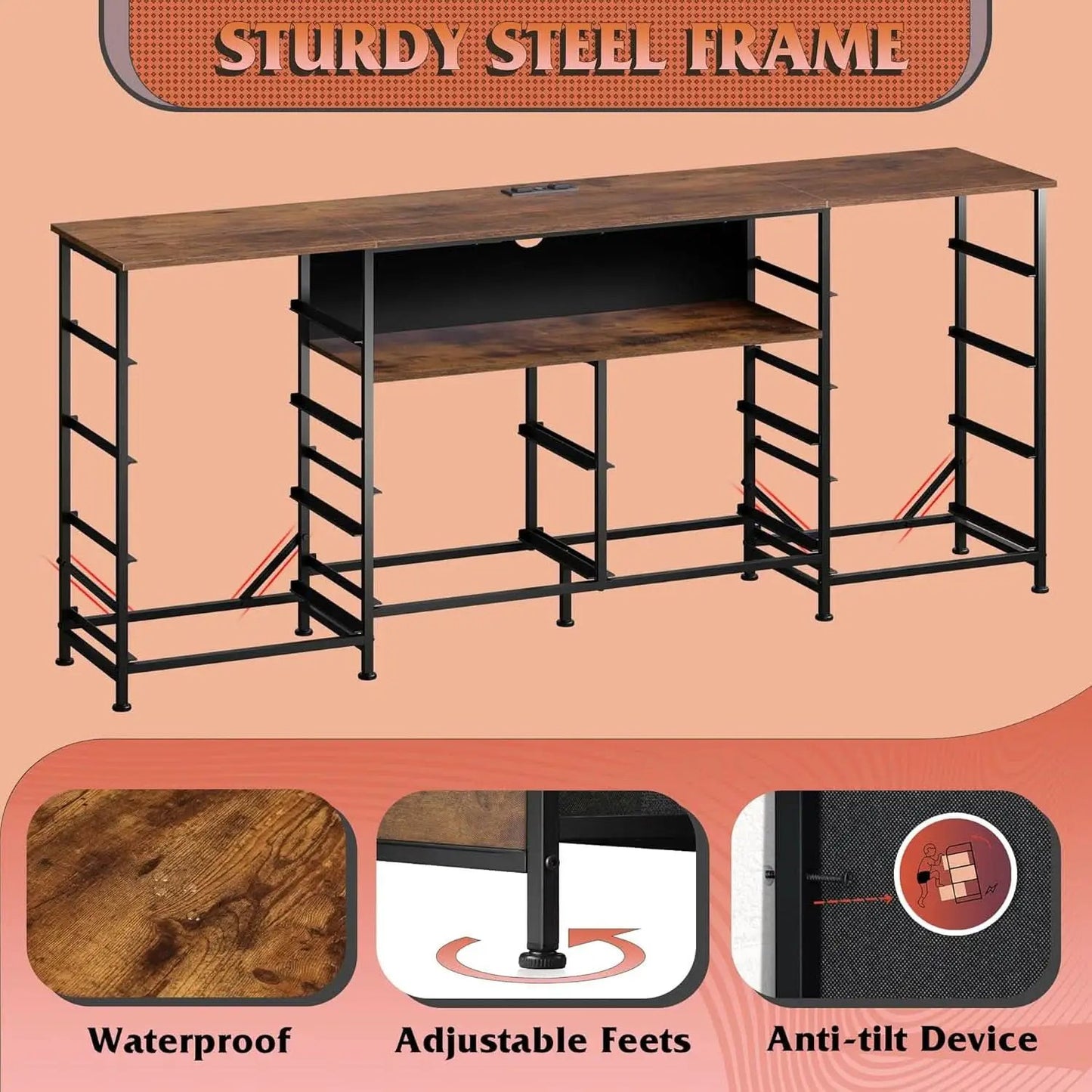 Twelve Drawer Dresser LED TV Stand Rustic Brown Finish from PriceLows™