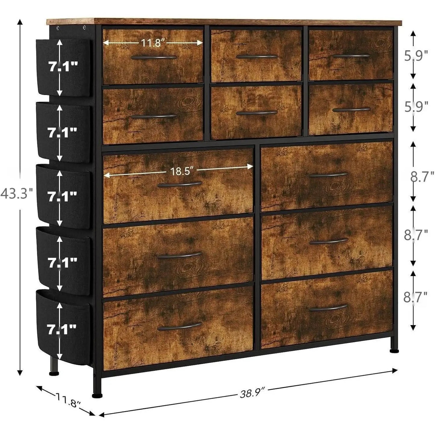 Brown Rustic Dresser With 12 Drawers Extra Storage from PriceLows™
