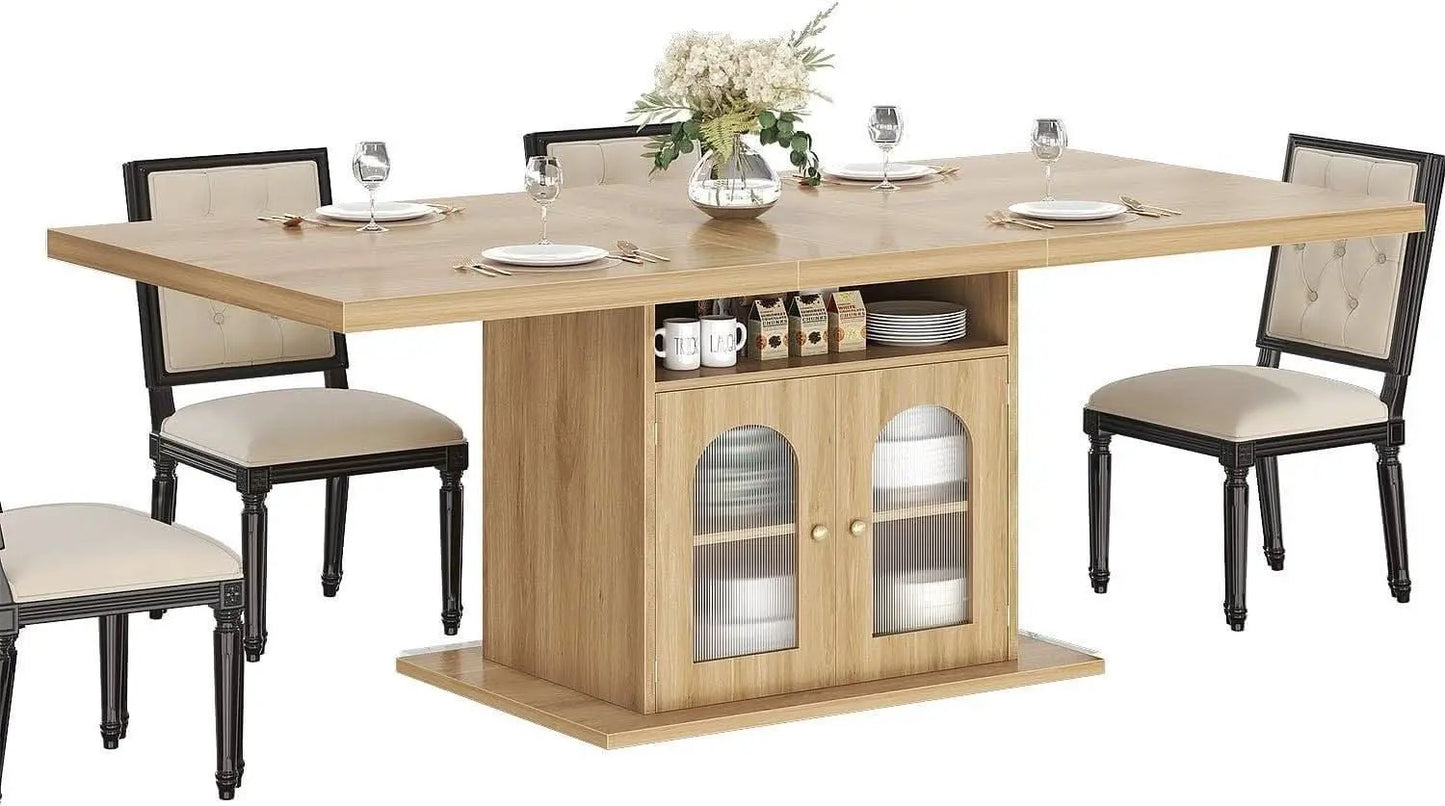63 Inch Light Oak Farmhouse Dining Table For Four To Six from PriceLows™