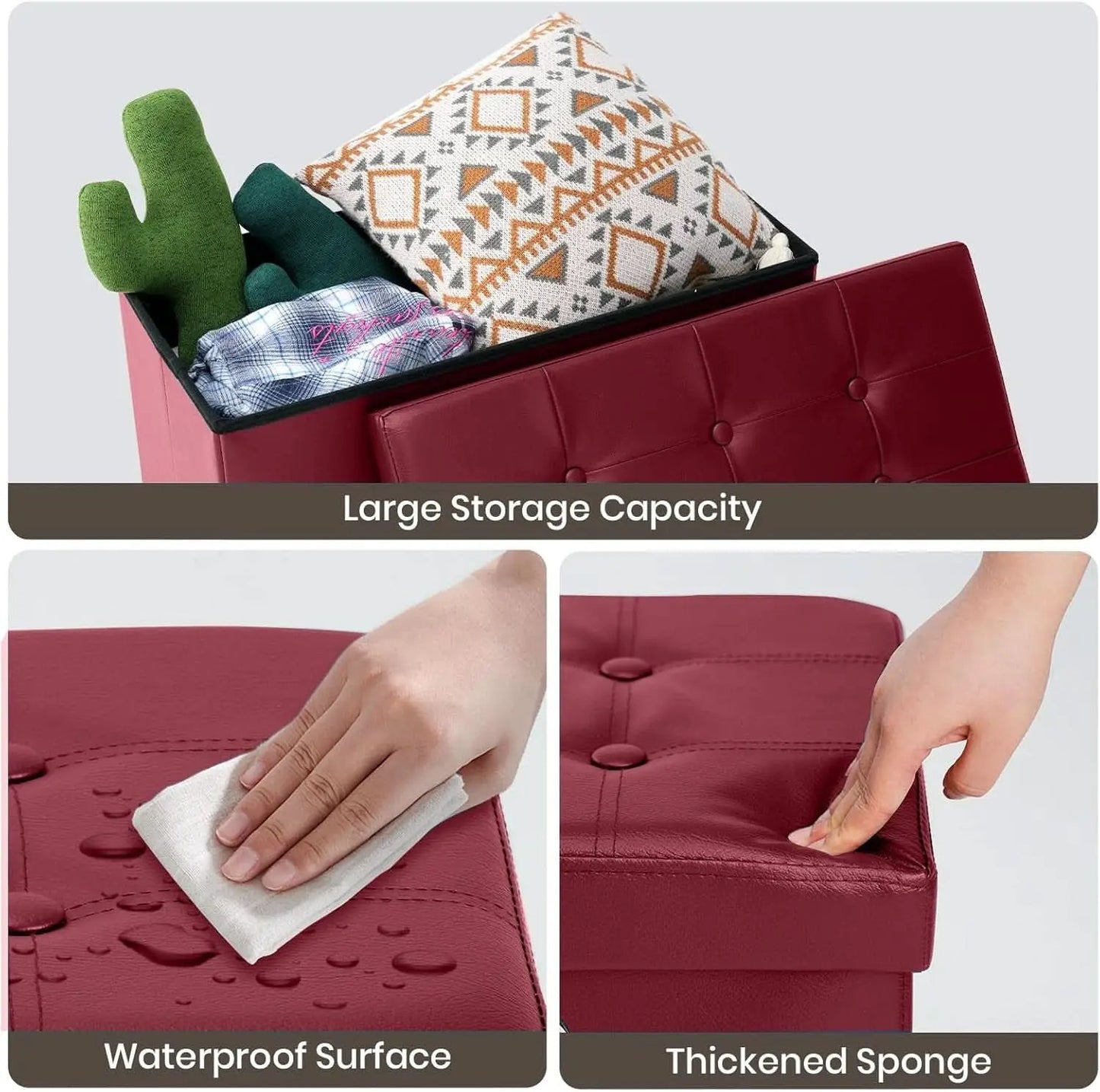 Ottoman Storage Bench 30x15x15 Inches Burgundy Leather from PriceLows™