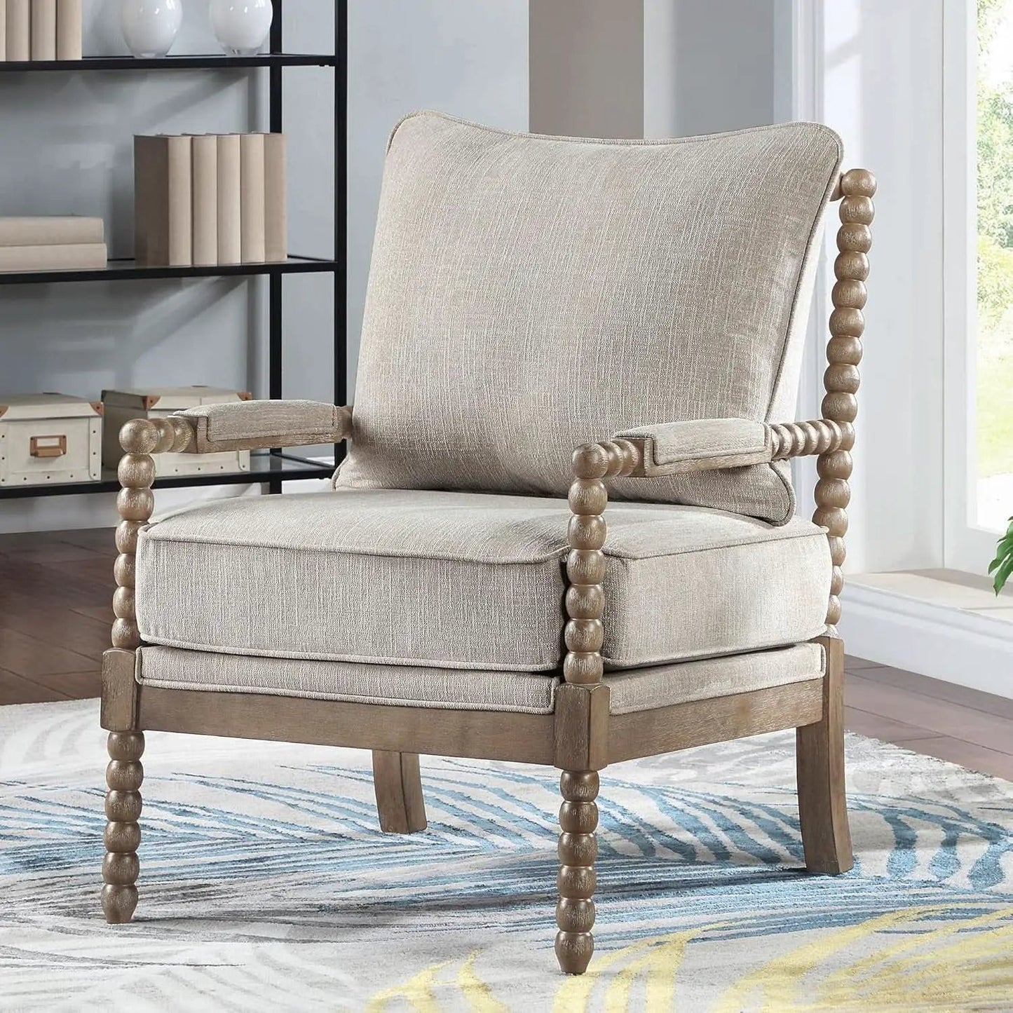 Linen Spindle Accent Chairs Set Of 2 Cushioned Armrests from PriceLows™