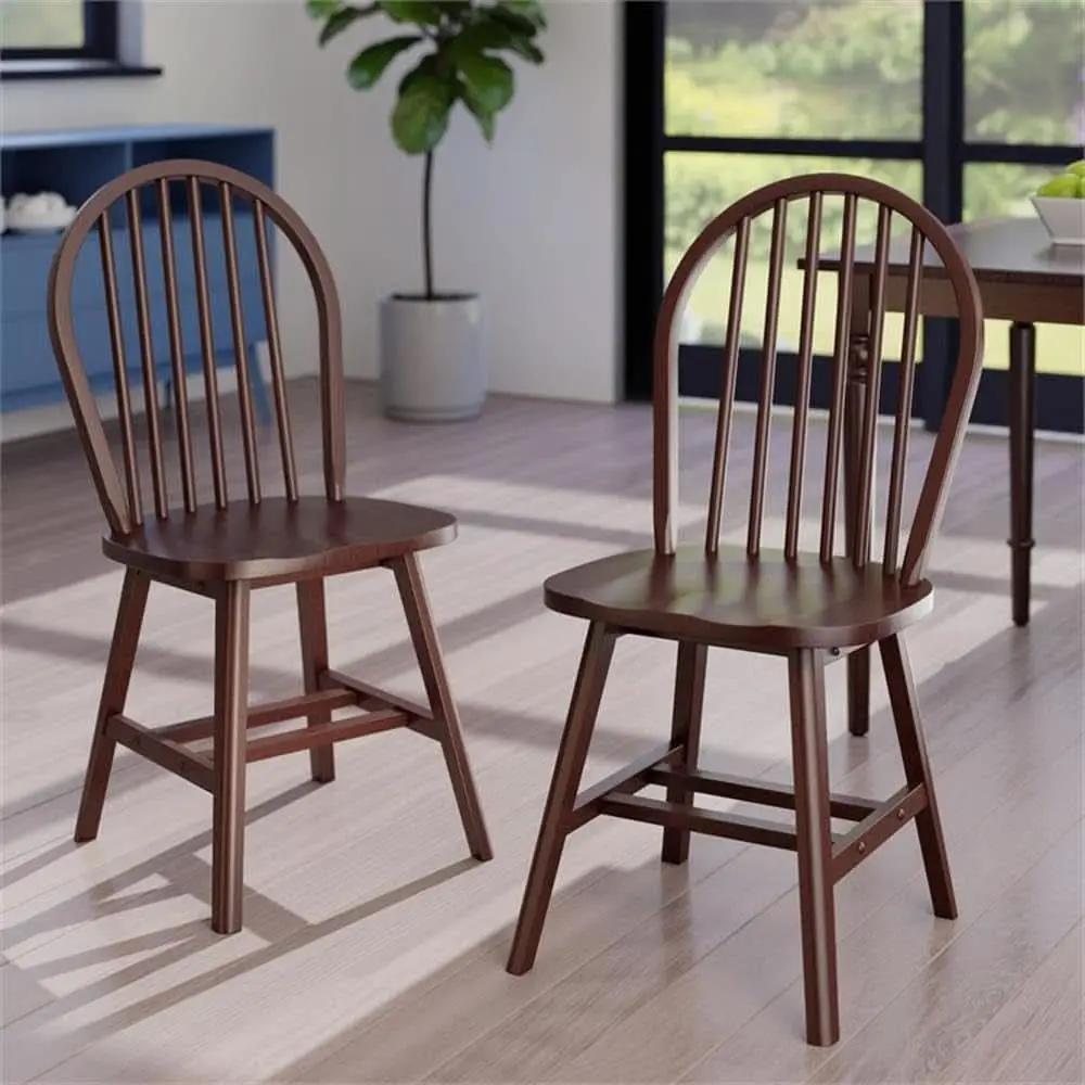 Windsor 2 Piece Solid Wood Dining Chair Set Walnut Finish from PriceLows™