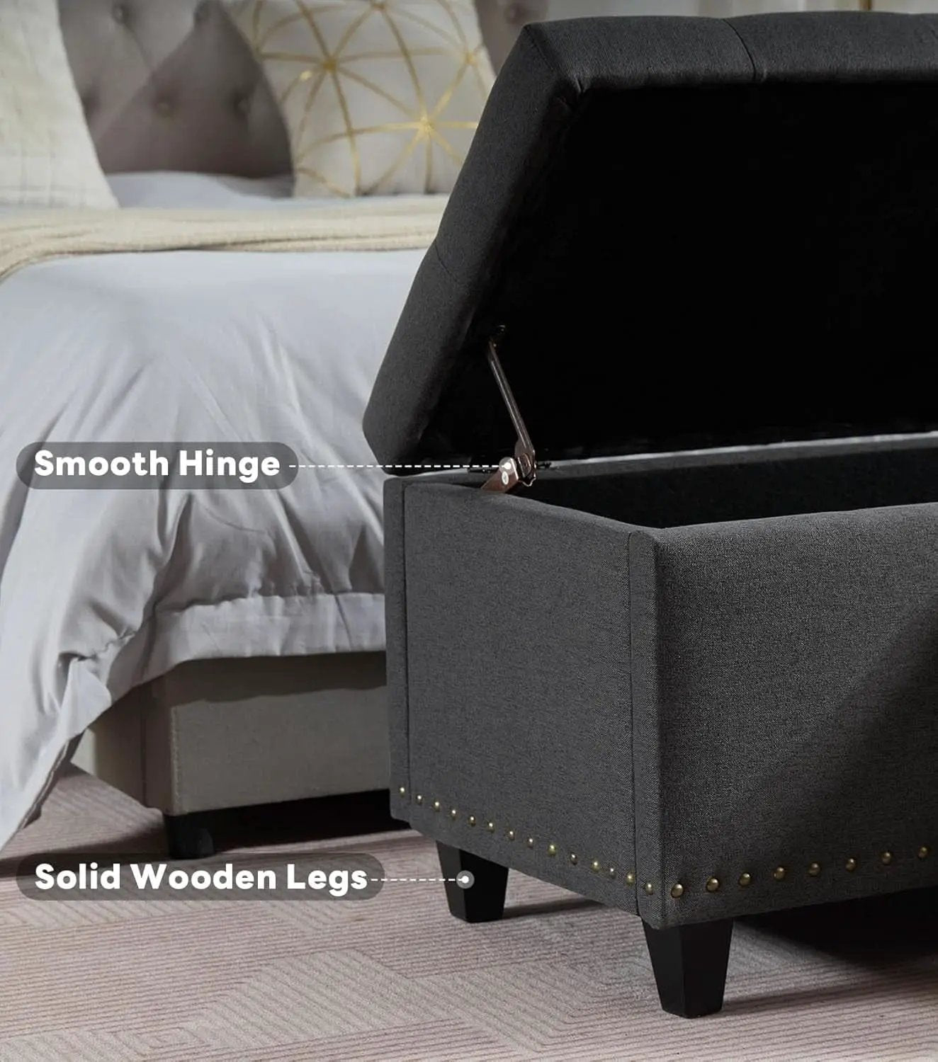 50.8 Inches Gray Upholstered Storage Ottoman Bench from PriceLows™