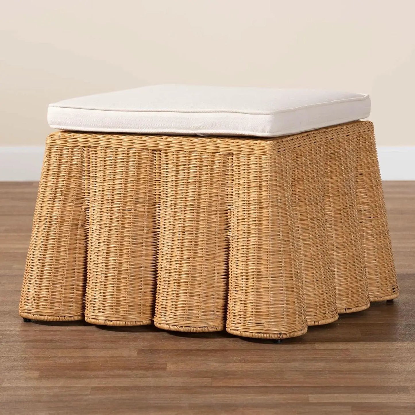 Honey Bohemian Scallop Rattan Ottoman Plush Cushion from PriceLows™