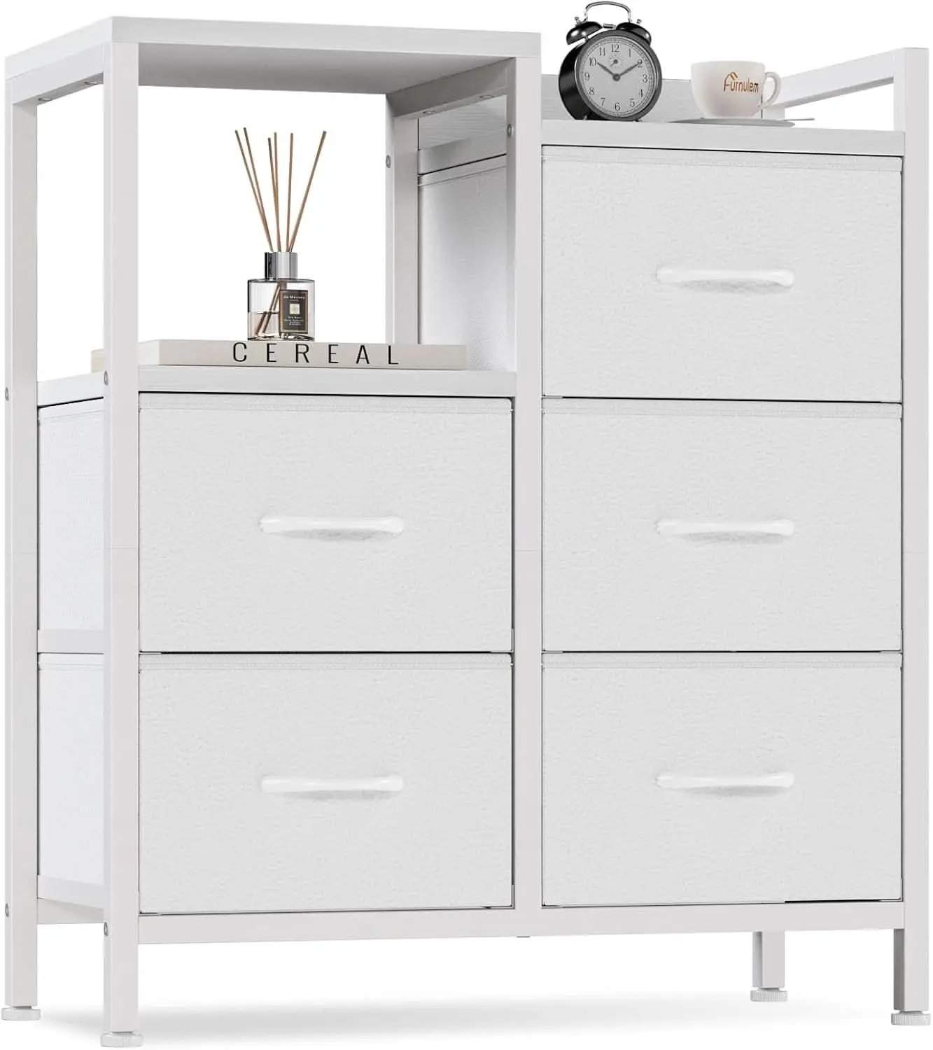 White 5 Drawer Dresser With Metal Frame Bedroom Storage from PriceLows™