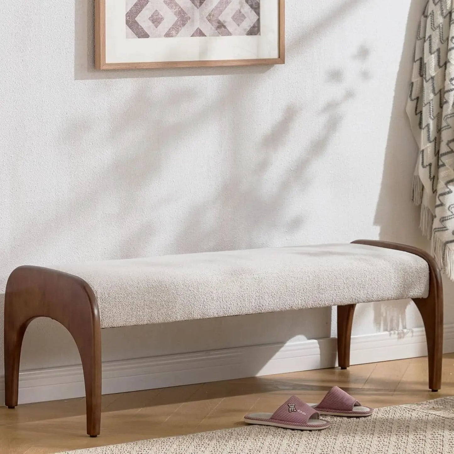51-Inch Wide Ottoman Bench Beige Sherpa Upholstery from PriceLows™