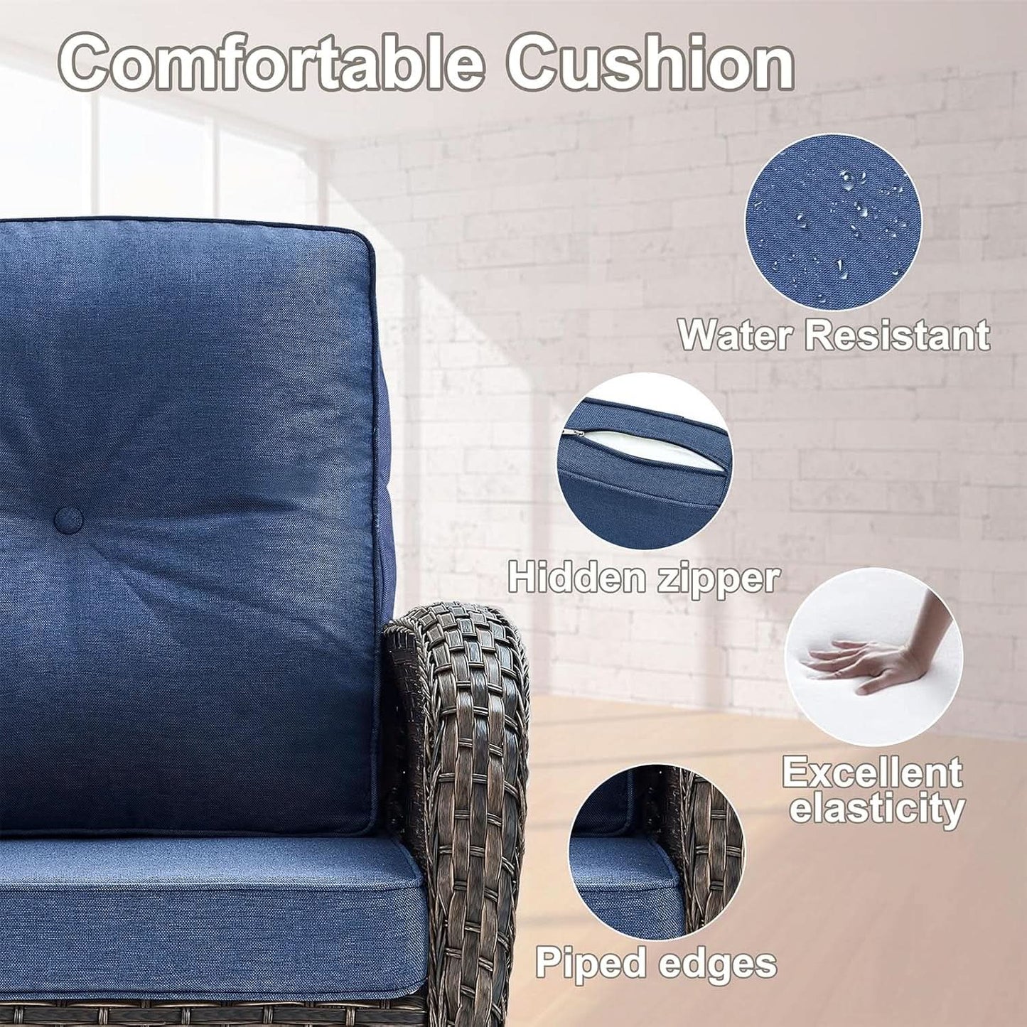 Patio Wicker Swivel Rocker Chairs Set Of 2 With Glass Top Side Table Brown Blue from PriceLows™