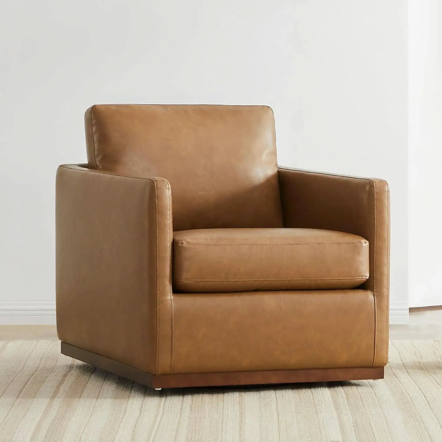 Swivel Accent Chair FauxLeather SaddleBrown Armchair LivingRoom from PriceLows™
