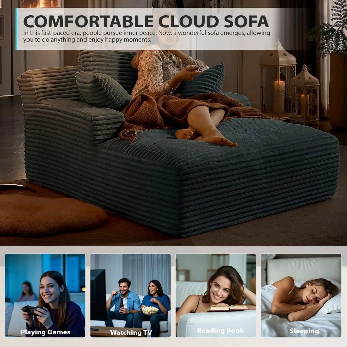 Sumptuously Oversized Dark Grey Chaise Lounge Chair from PriceLows™