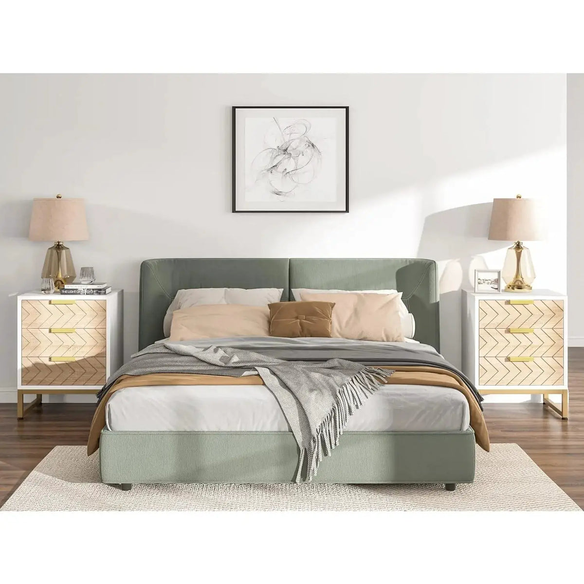 3 Drawers Nightstand, Modern Bedside Table with Unique Chevron Design, White End Side Table Night Stands for Bedroom from PriceLows™