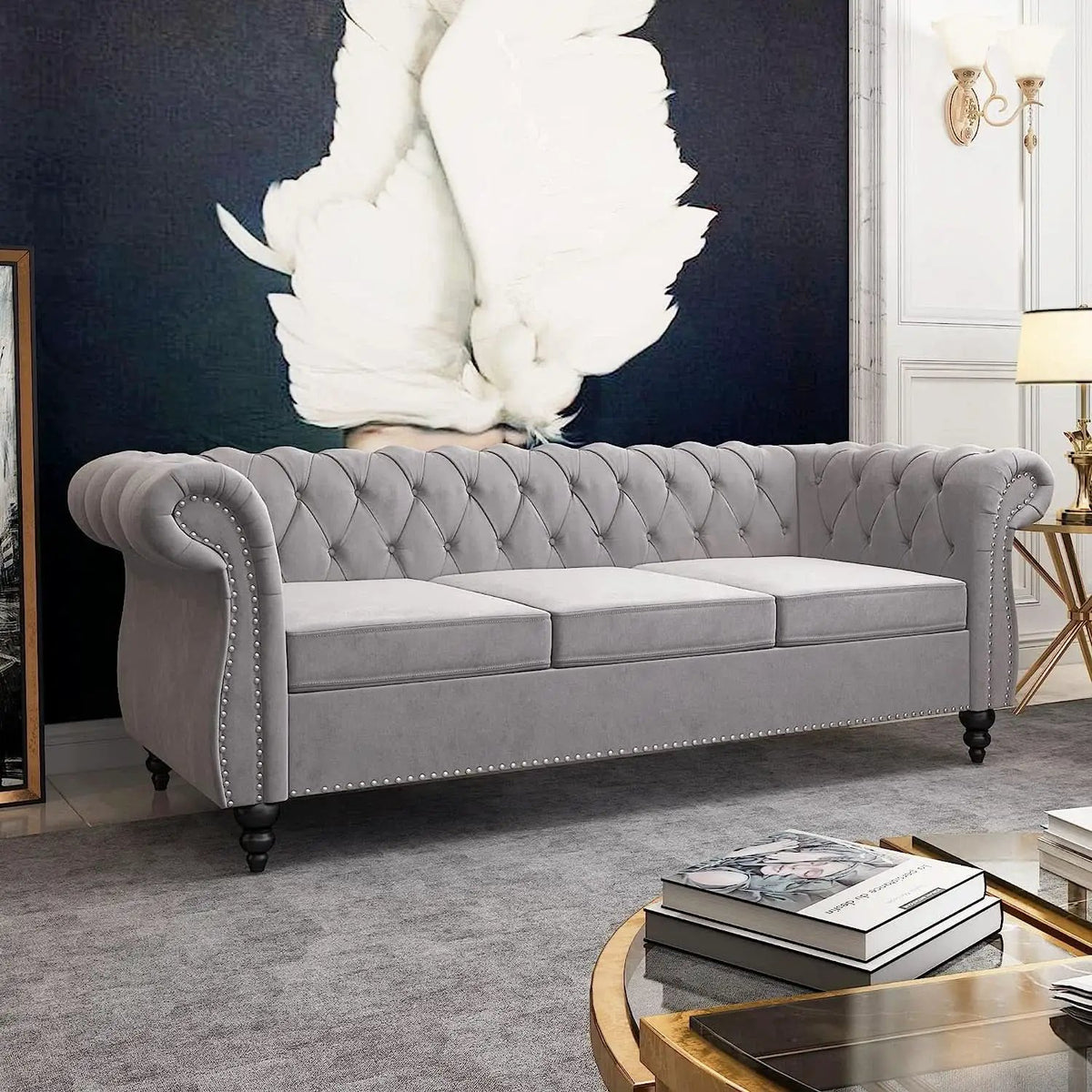 3 Piece Velvet Living Room Set Sectional Chesterfield Sofa Upholstered Loveseat And Chair from PriceLows™