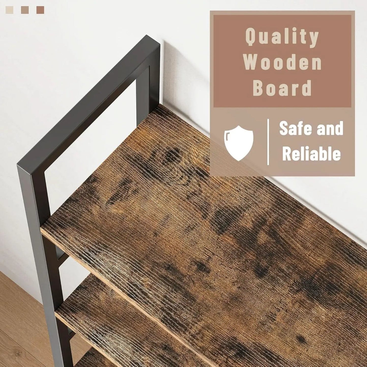 Rustic Brown 5 Tier Wooden Bookcase With Metal Frame from PriceLows™