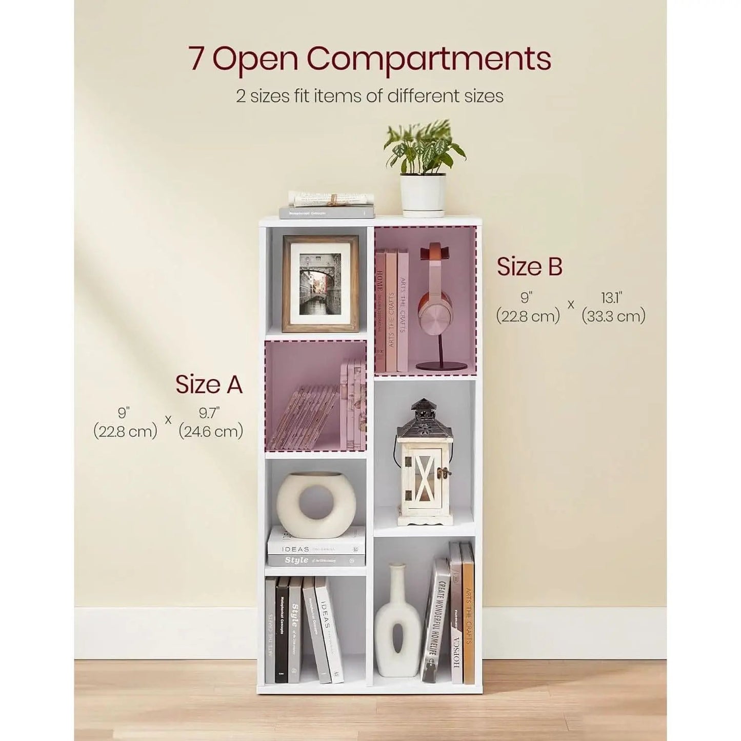 White 7 Compartment Bookcase Shelving Unit For Living Room And Home Office from PriceLows™