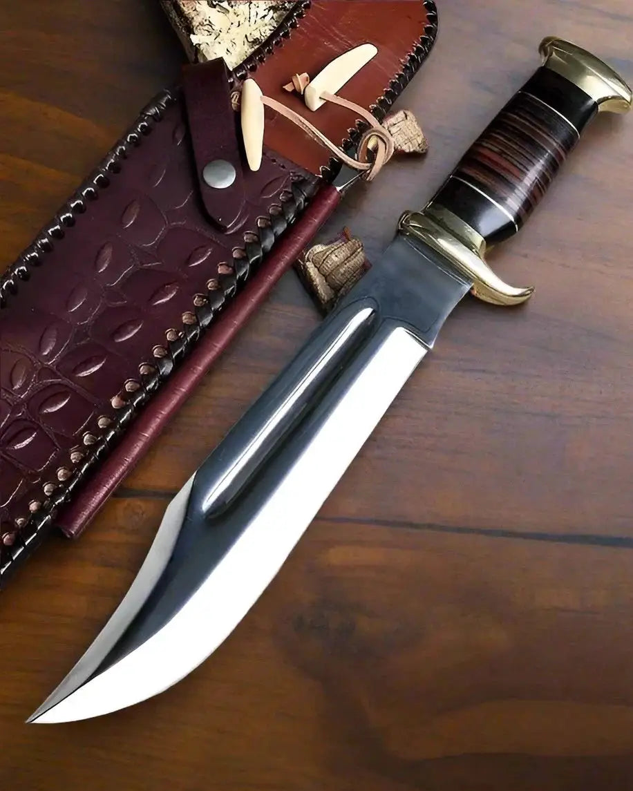 Custom Handmade D2 Steel Dundee Bowie Knife 15” Buffalo Horn & Leather Grip with | Steel | crocadile dundee bowie knife | Home