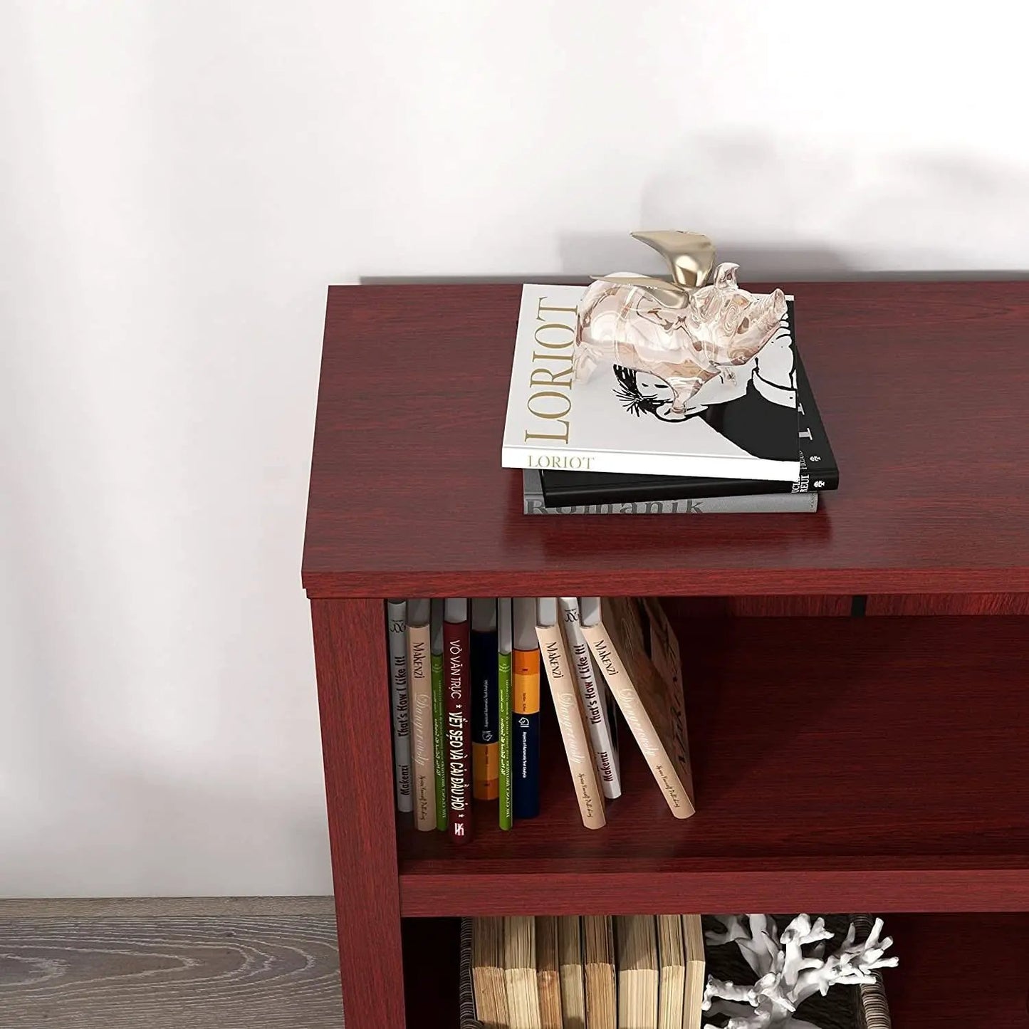 Cherry Wood Bookcase With Adjustable Shelves Home Office from PriceLows™