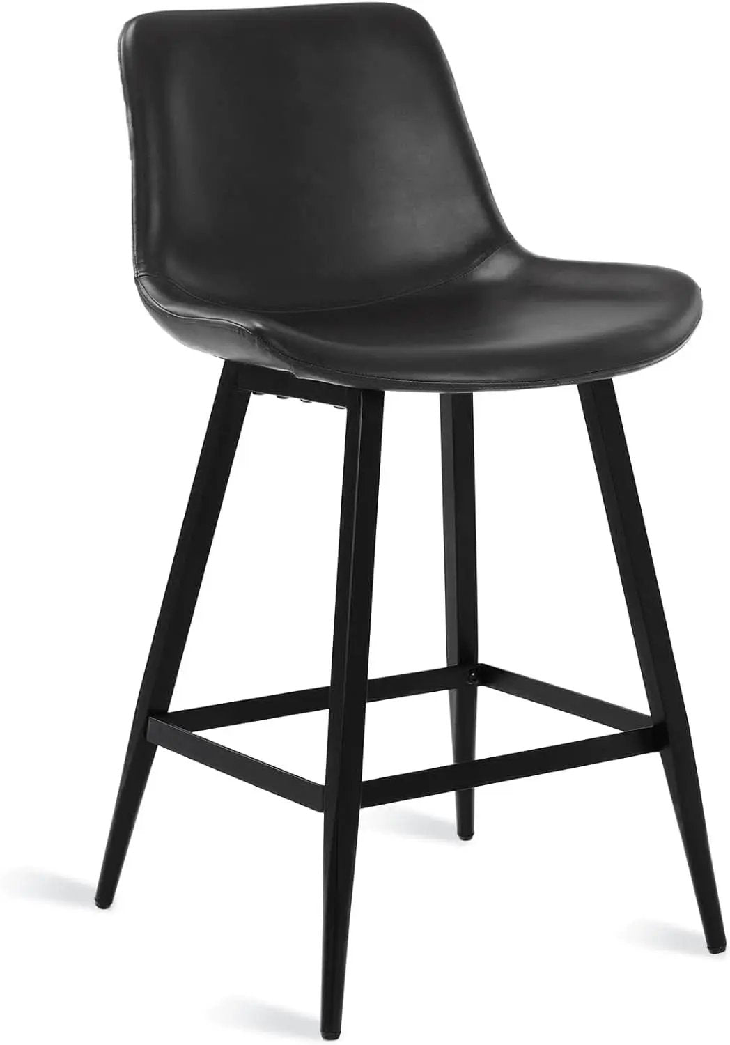 24 Inch Modern Bucket Bar Stool Set Of 3 With Back And Footrest In Faux Leather Black from PriceLows™