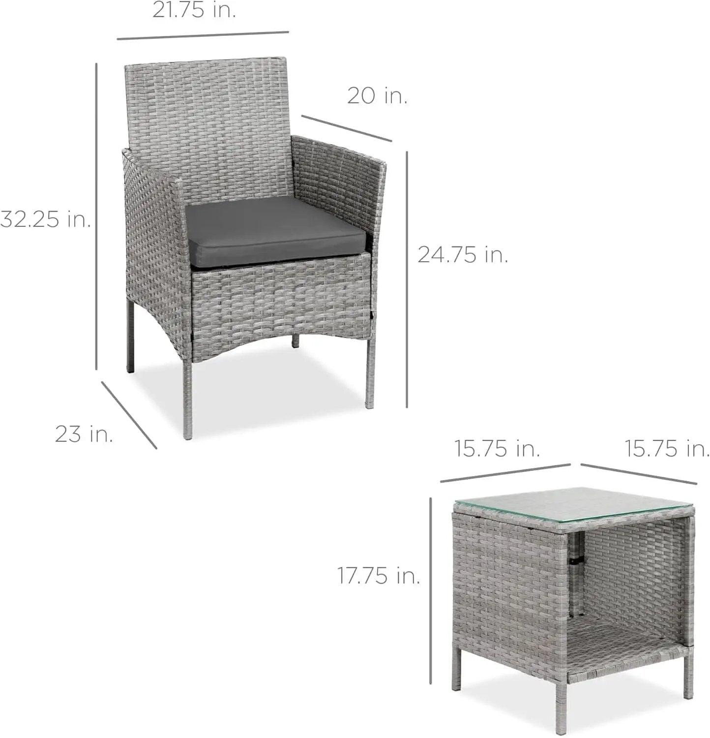 3 Piece Outdoor Wicker Bistro Set With Side Table from PriceLows™