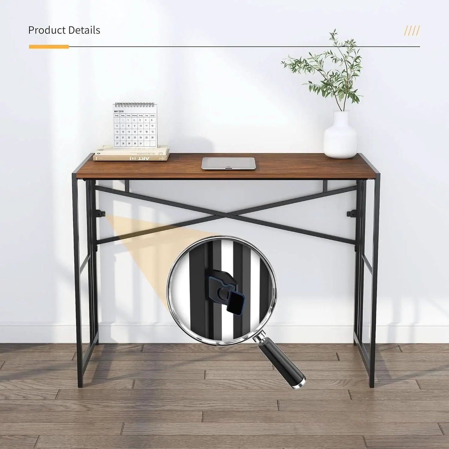 35 Inch Folding Computer Desk For Small Spaces Mahogany from PriceLows™