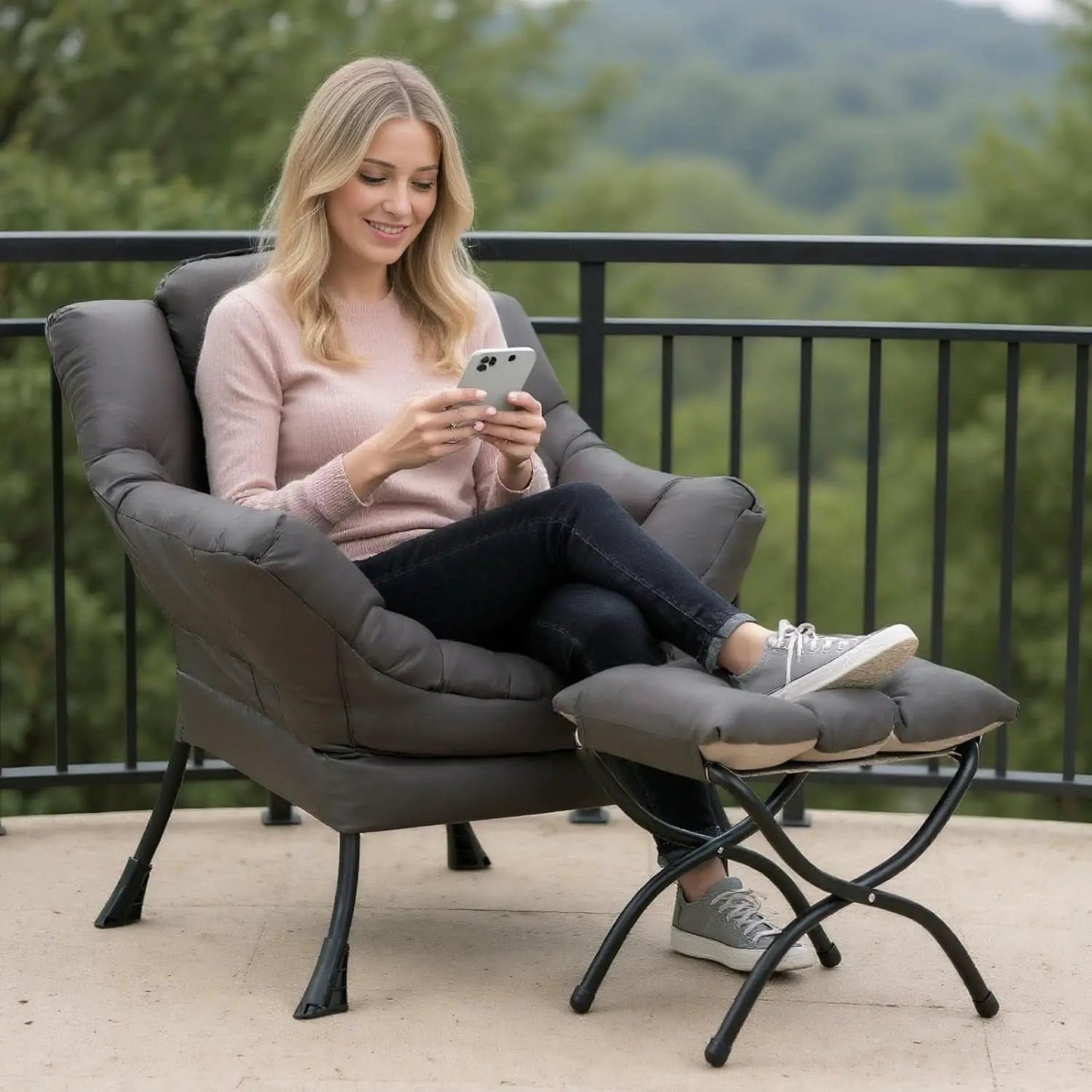 Dark Grey Lazy Chair With Armrests For Living Room Comfort from PriceLows™