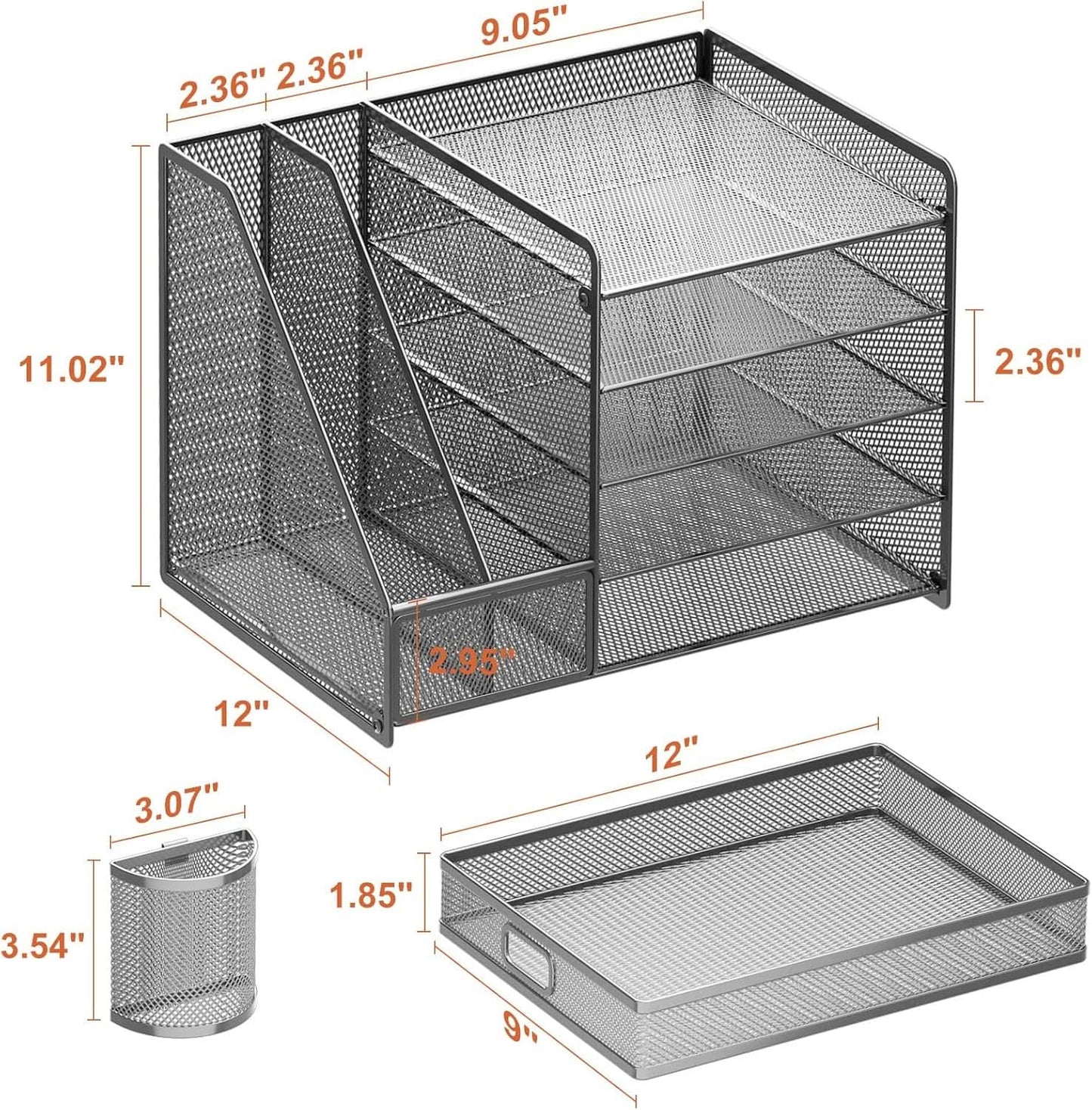 Grey 5 Tier Mesh Desk Organizer With Drawer And File Trays from PriceLows™