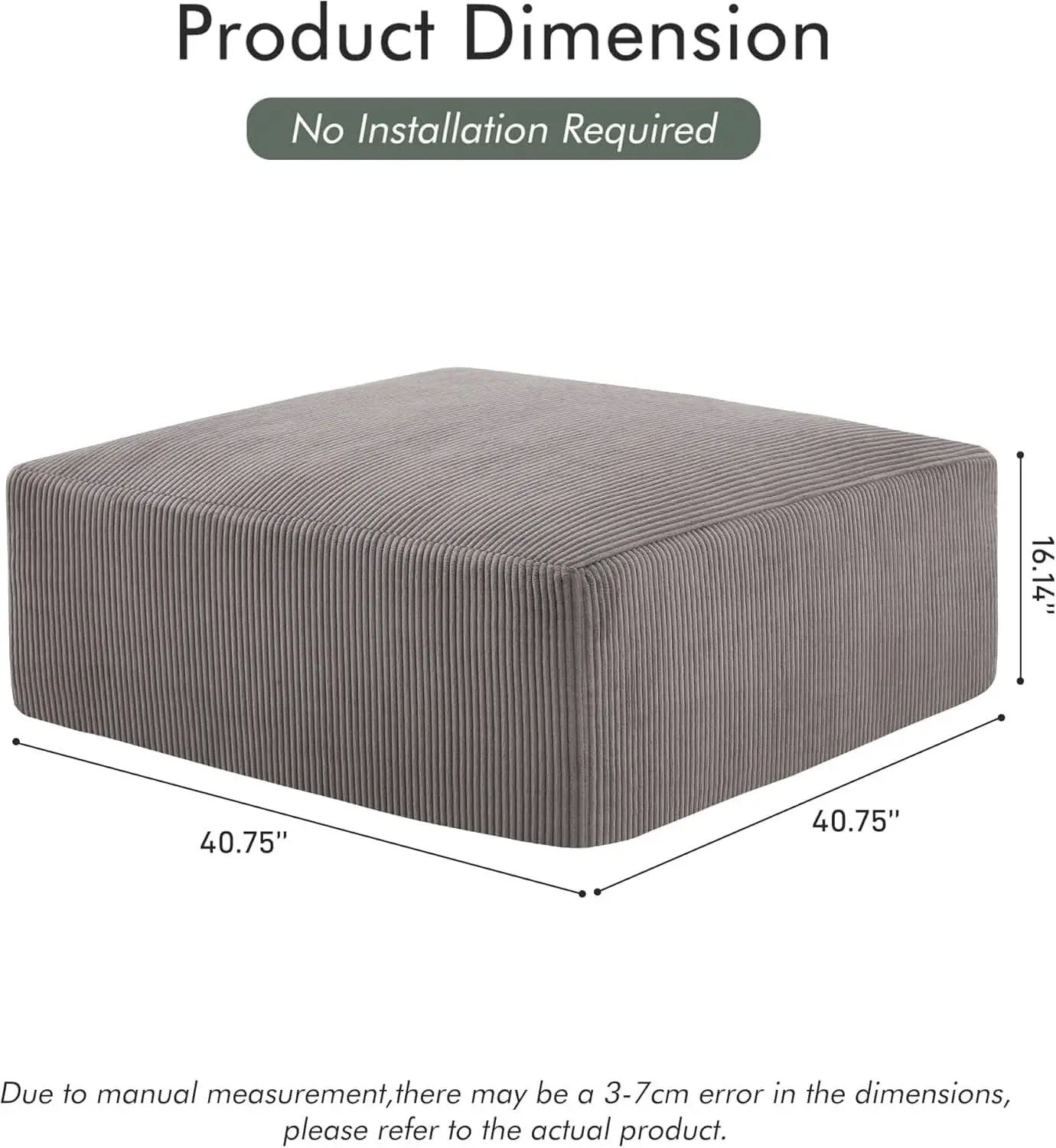 40 Inch Corduroy Square Ottoman Pouf Modular Memory Foam from PriceLows™