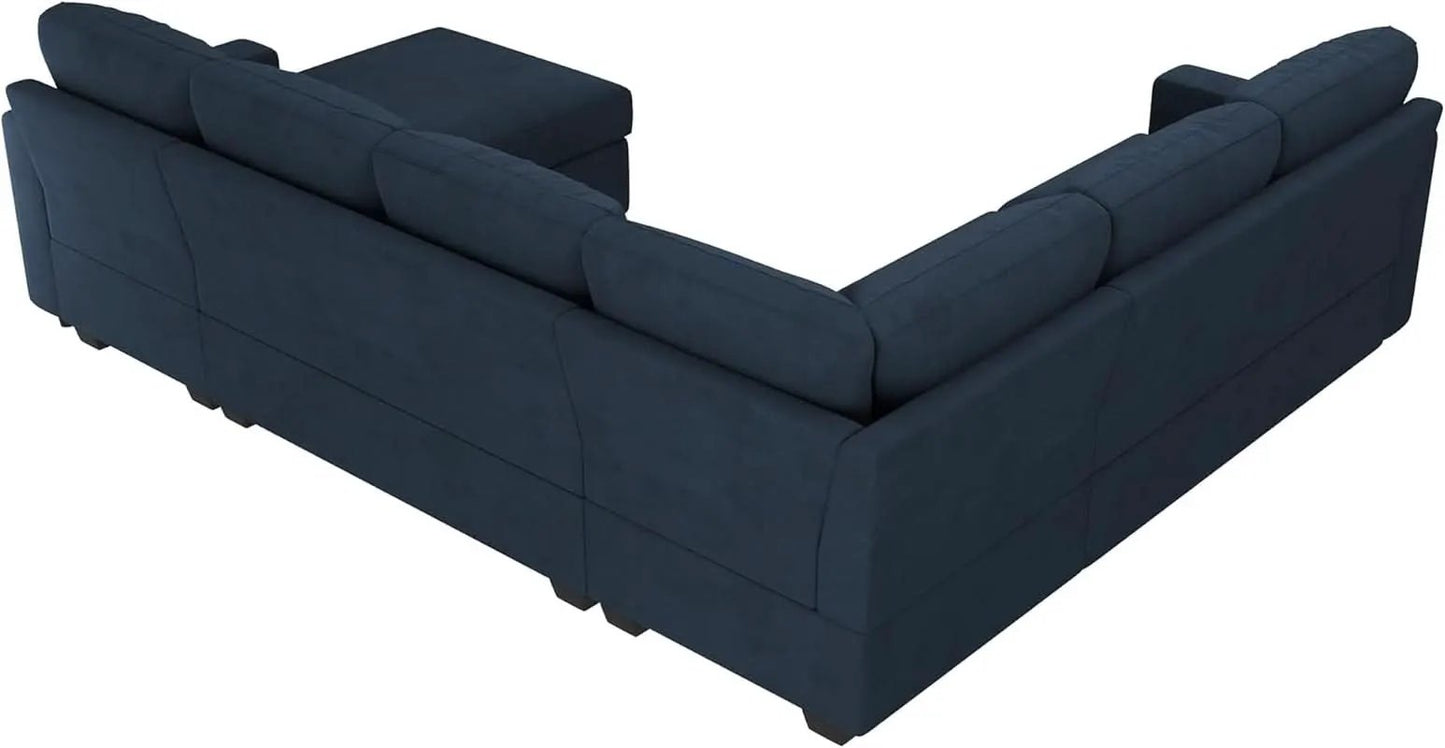 Blue Velvet U Shaped Sleeper Sofa With Pull Out Bed from PriceLows™