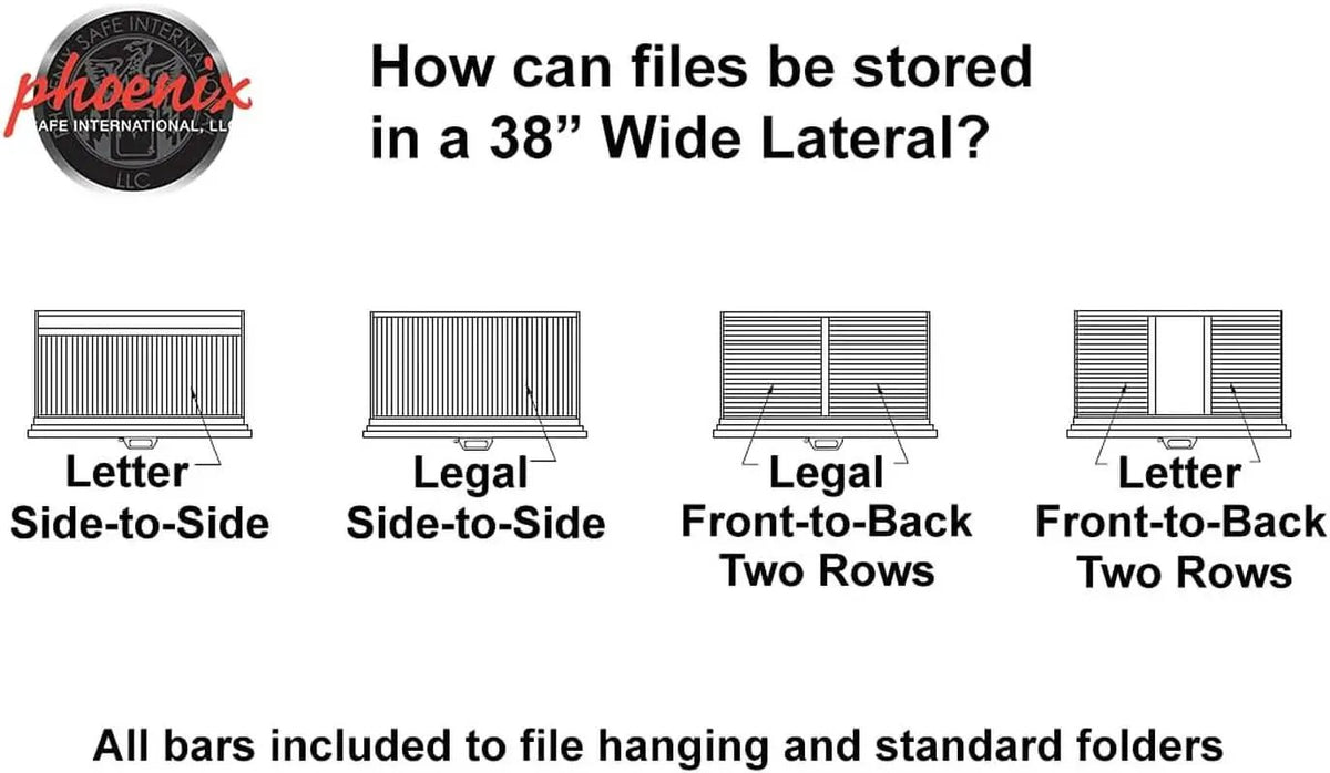 38 Inch Lateral 4 Drawer Fireproof File Cabinet With Key Lock Black from PriceLows™