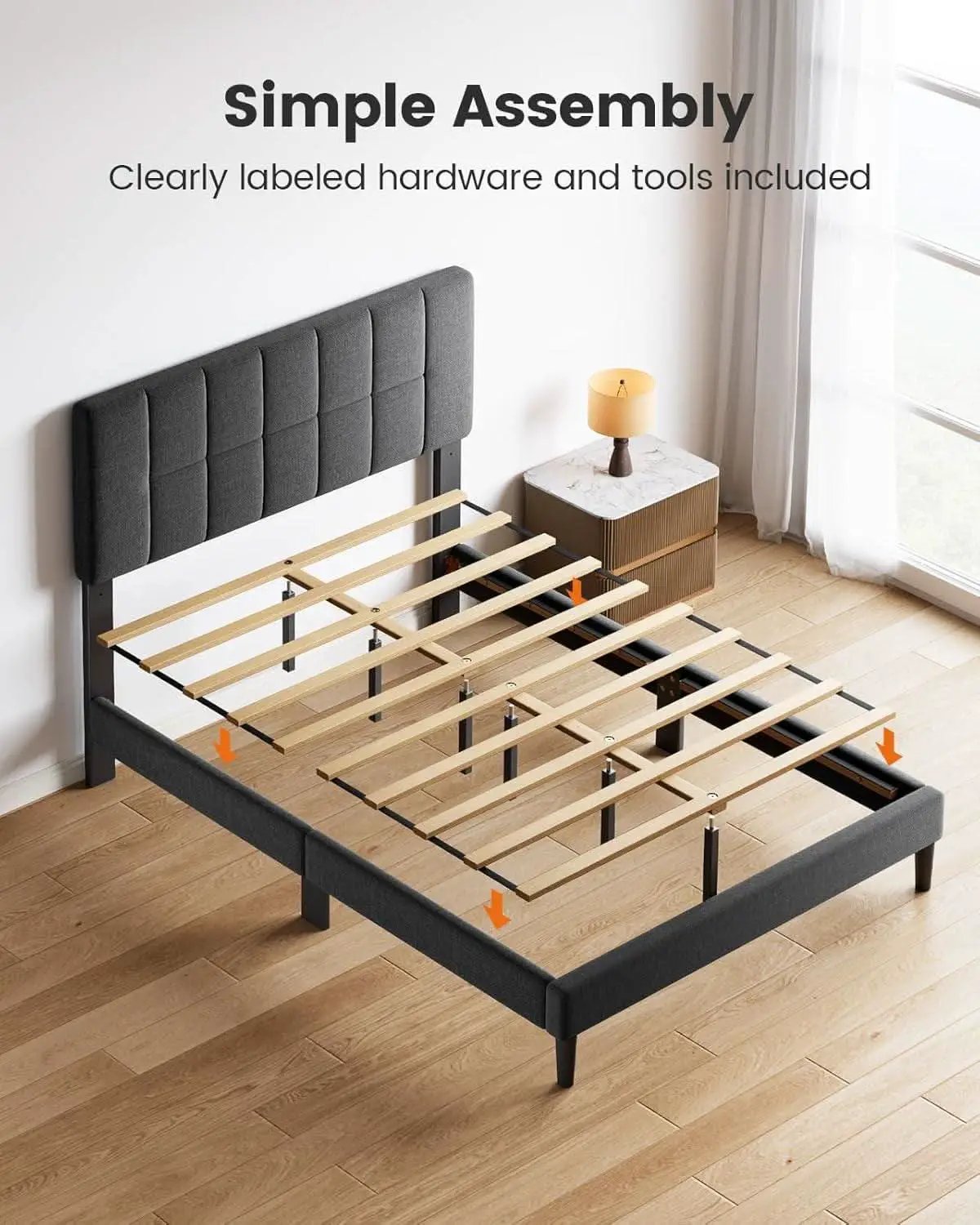 Full Size Upholstered Bed Frame With Adjustable Headboard from PriceLows™