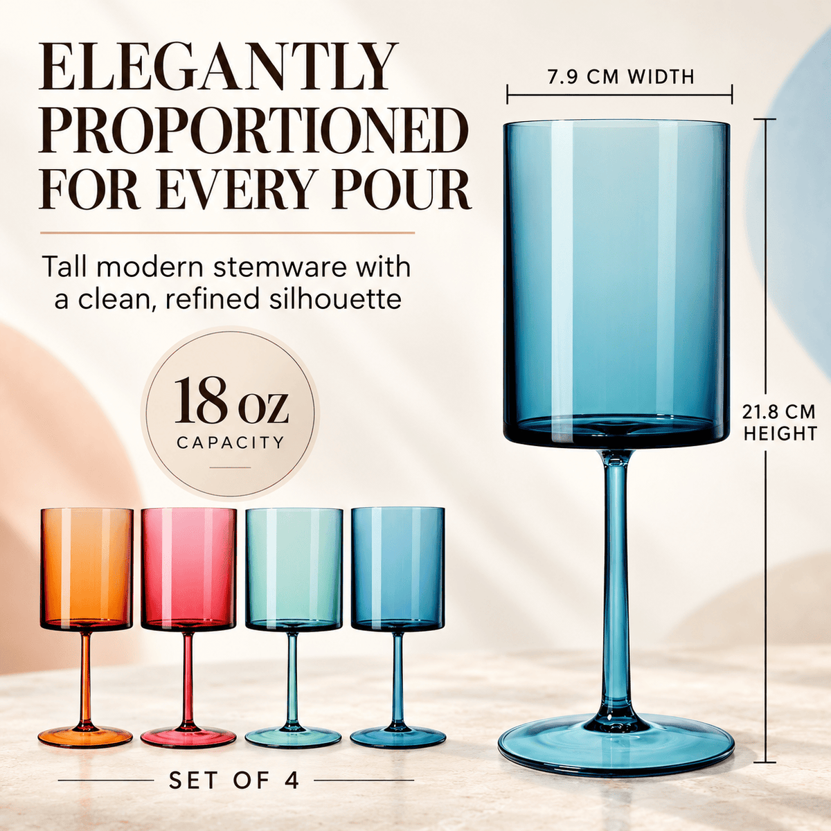 Eze Acrylic Stemmed Wine Glassware | 14 oz | Set of 4 | Acrylic