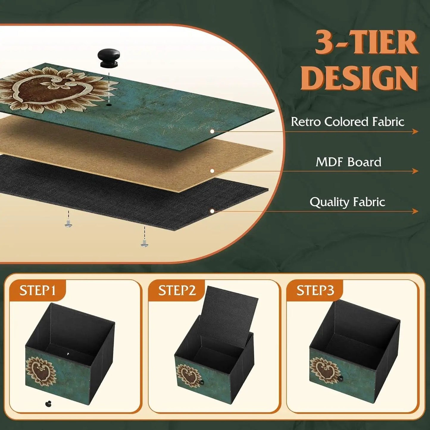 Floral Painted Dresser With 5 Drawers And Fabric Bins from PriceLows™
