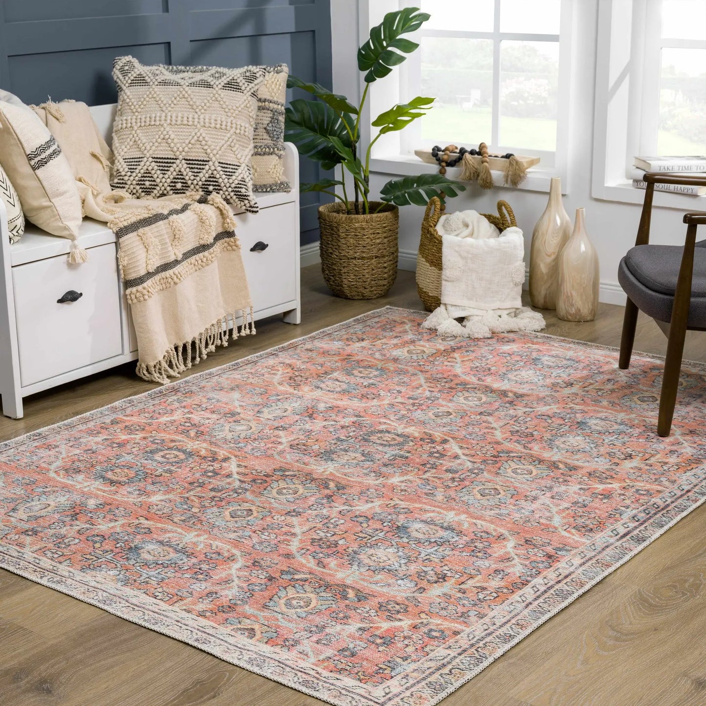 Urpi Rose & Blue Washable Area Rug from PriceLows™