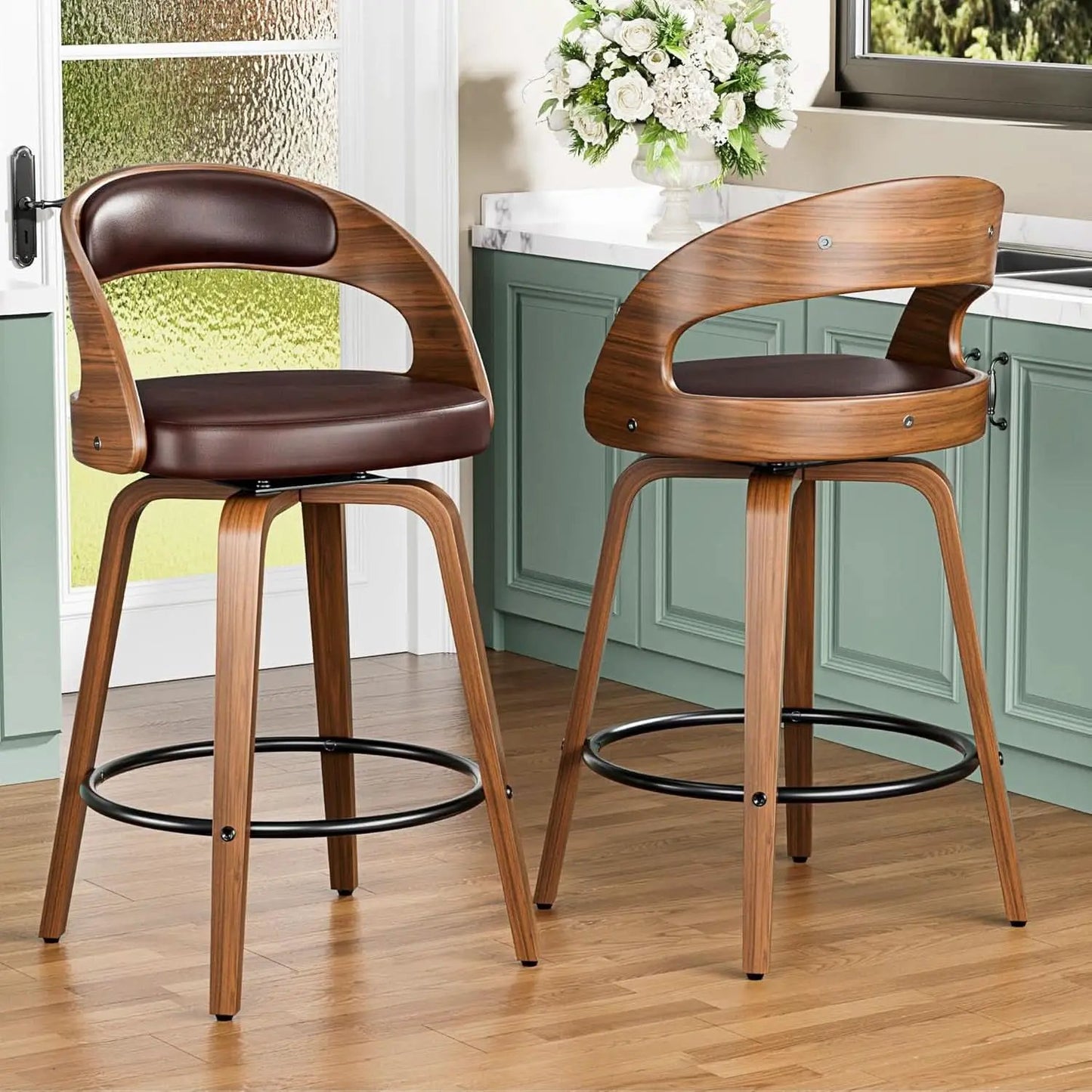 Mid Century Modern Swivel Bar Stools Set of Two from PriceLows™