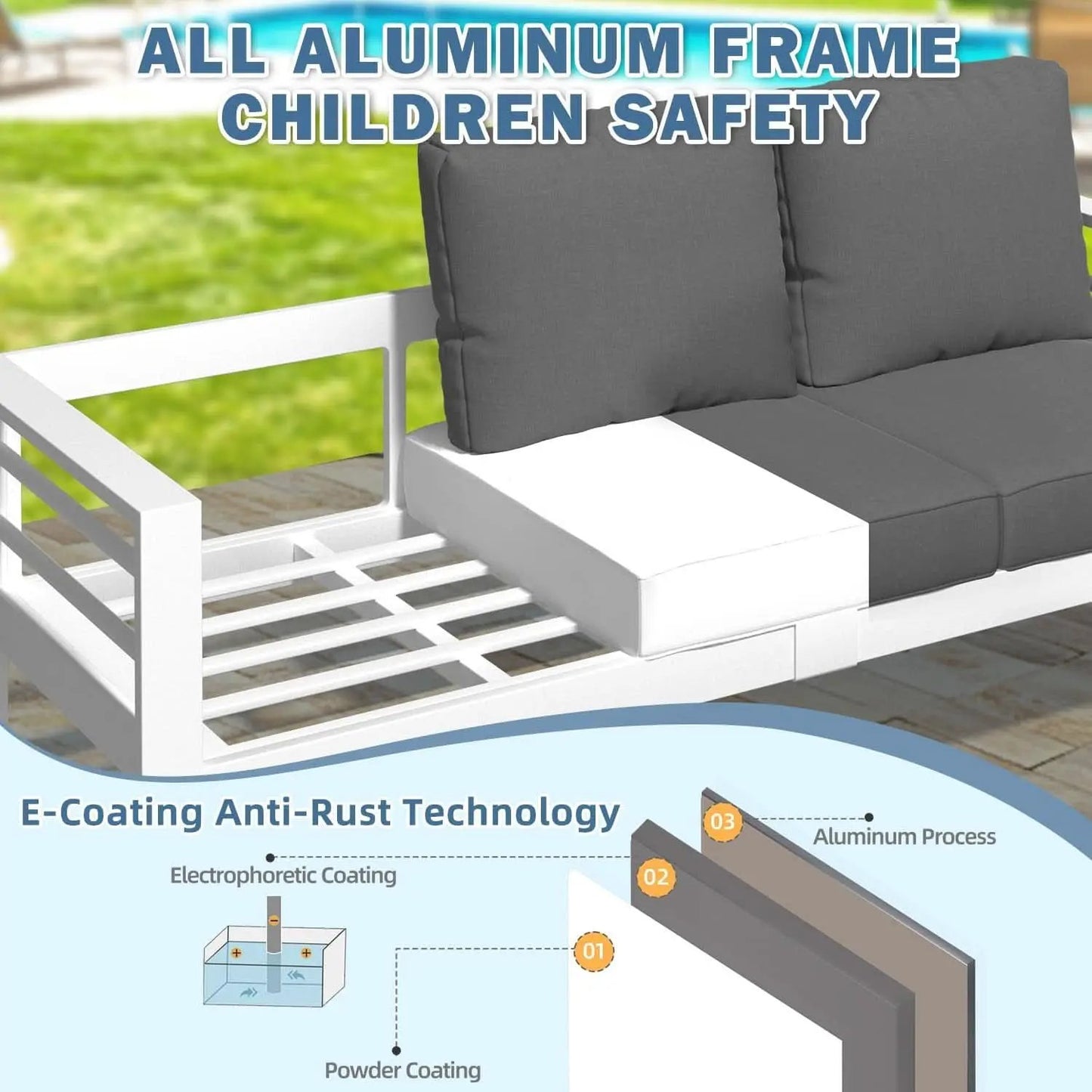 Modern Aluminum Patio Furniture Set with Cushions and Table