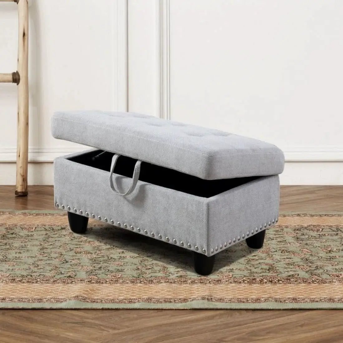 Grey White Flannel L Shaped Sectional Sofa With Ottoman from PriceLows™