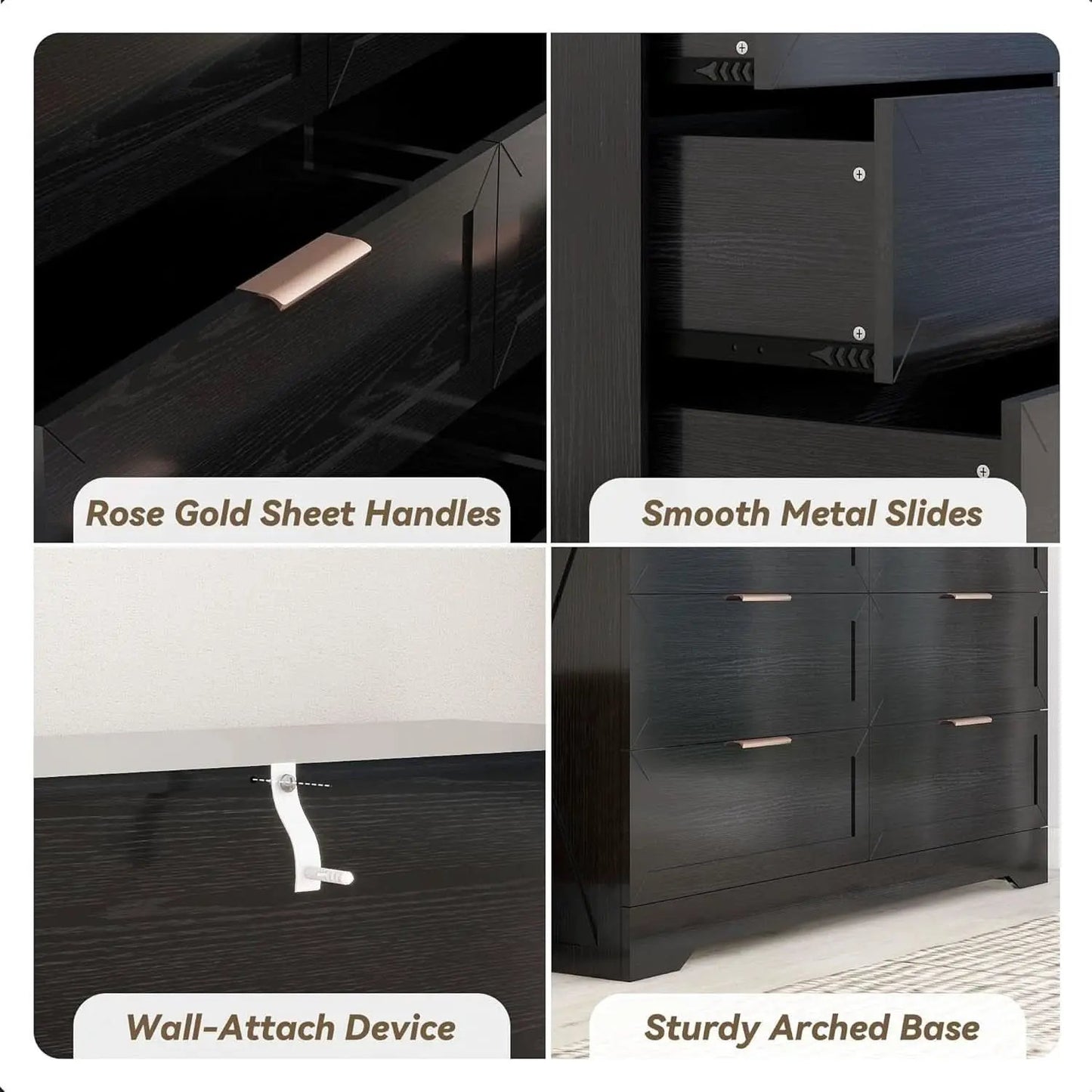 Contemporary Black 6 Drawer Dresser With SoftClosing from PriceLows™
